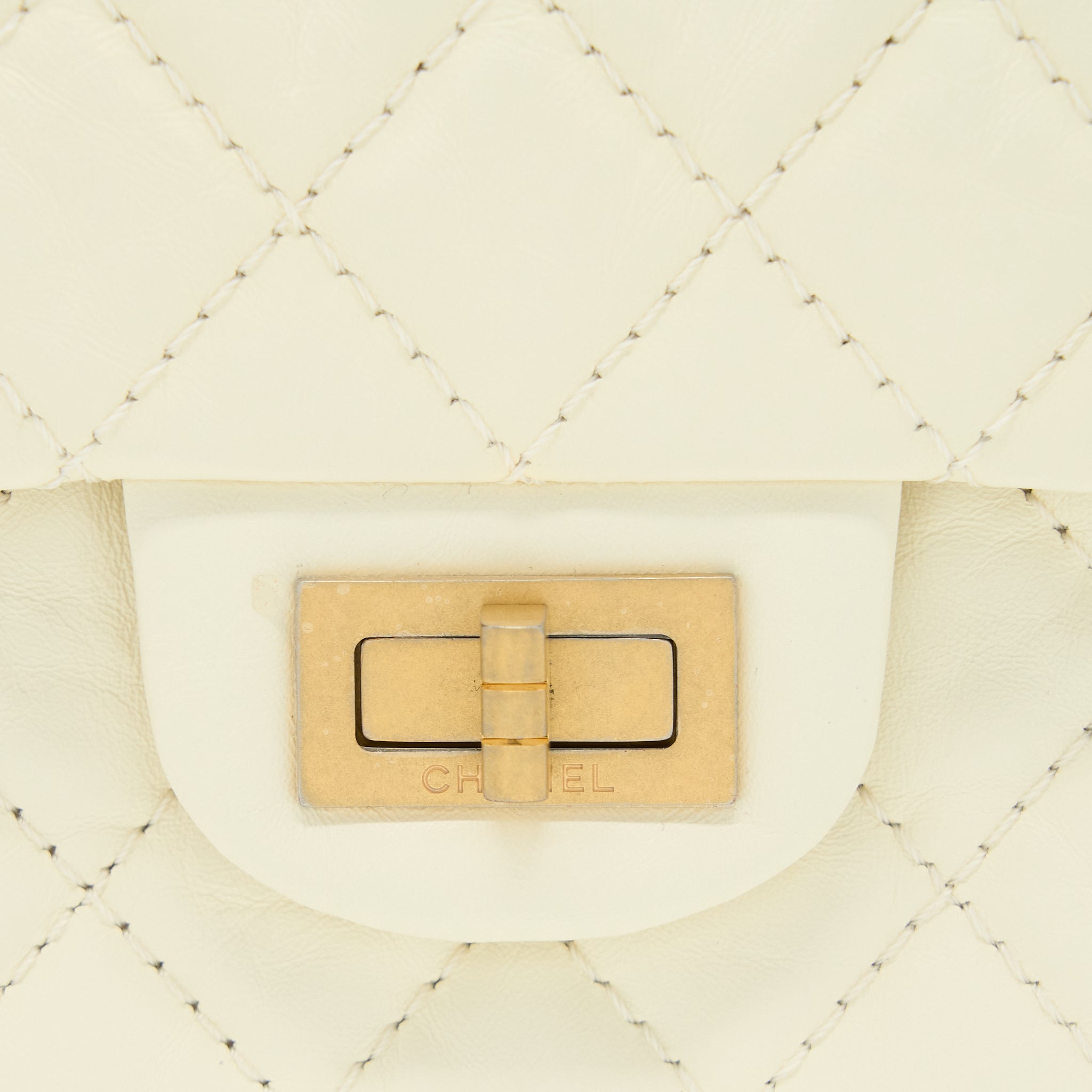 CHANEL 20A MINI 2.55 REISSUE FLAP BAG AGED CALFSKIN CREAMY WHITE BRUSHED GHW