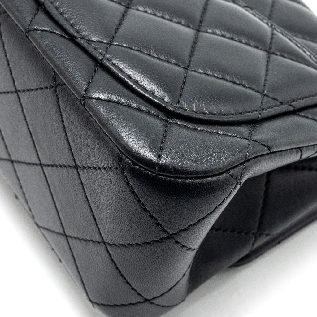 CHANEL CAMELLIA ADJUSTABLE CHAIN MINI SQUARE FLAP BAG LAMBSKIN BLACK GHW (MICROCHIP)