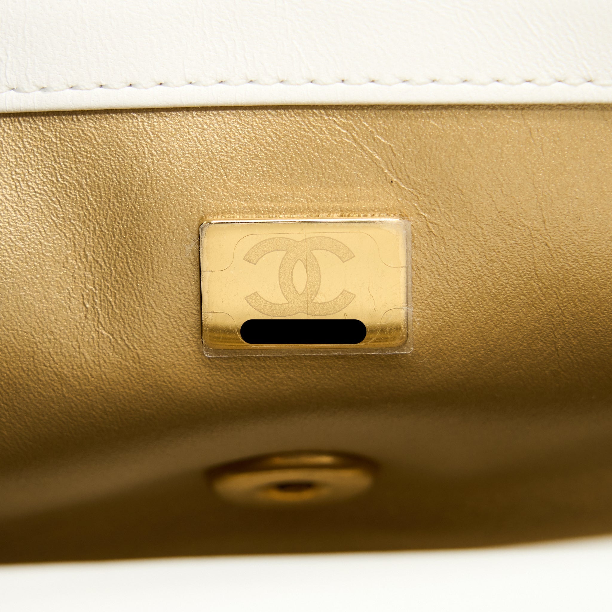 CHANEL PEARL CRUSH MINI RECTANGULAR LAMBSKIN WHITE GHW (MICROCHIP)