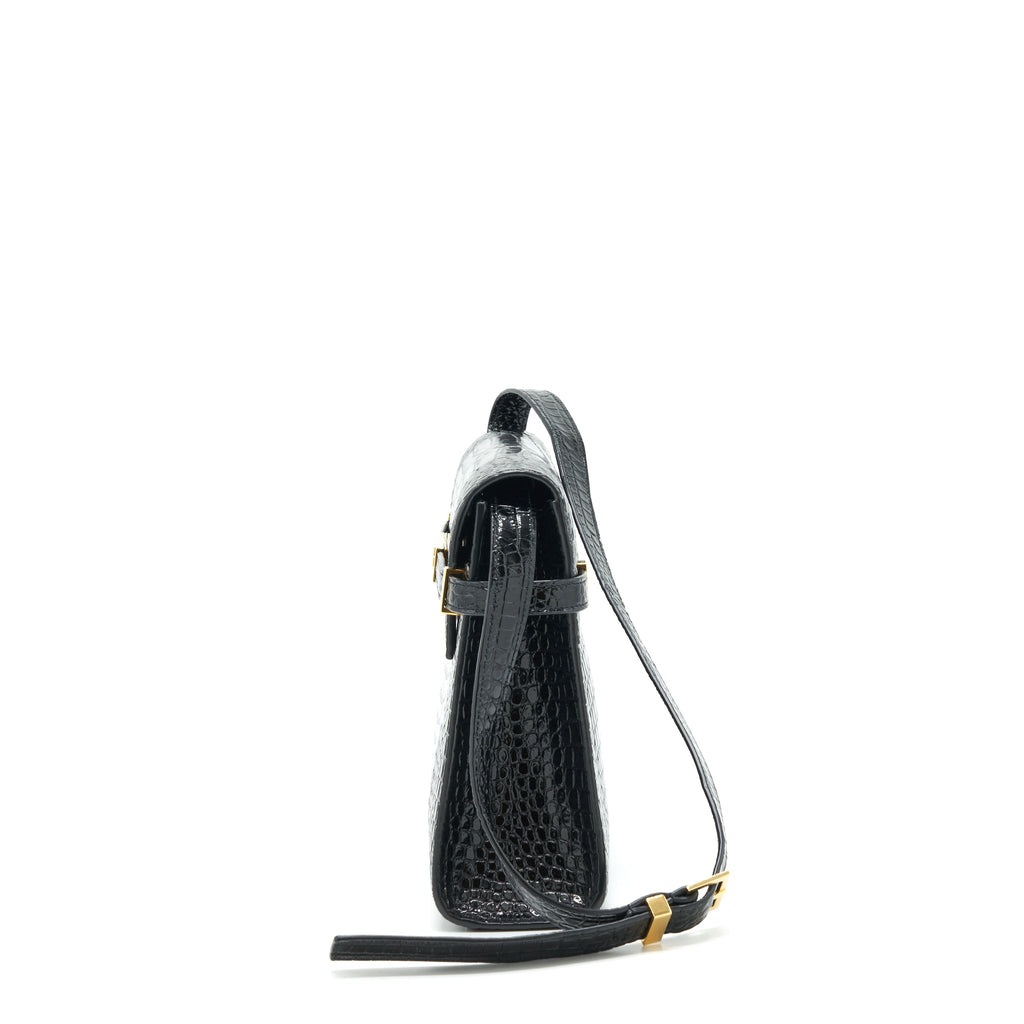 SAINT LAURENT/YSL MANHATTAN SHOULDER BAG SHINY CROC-EMBOSSED BLACK GHW