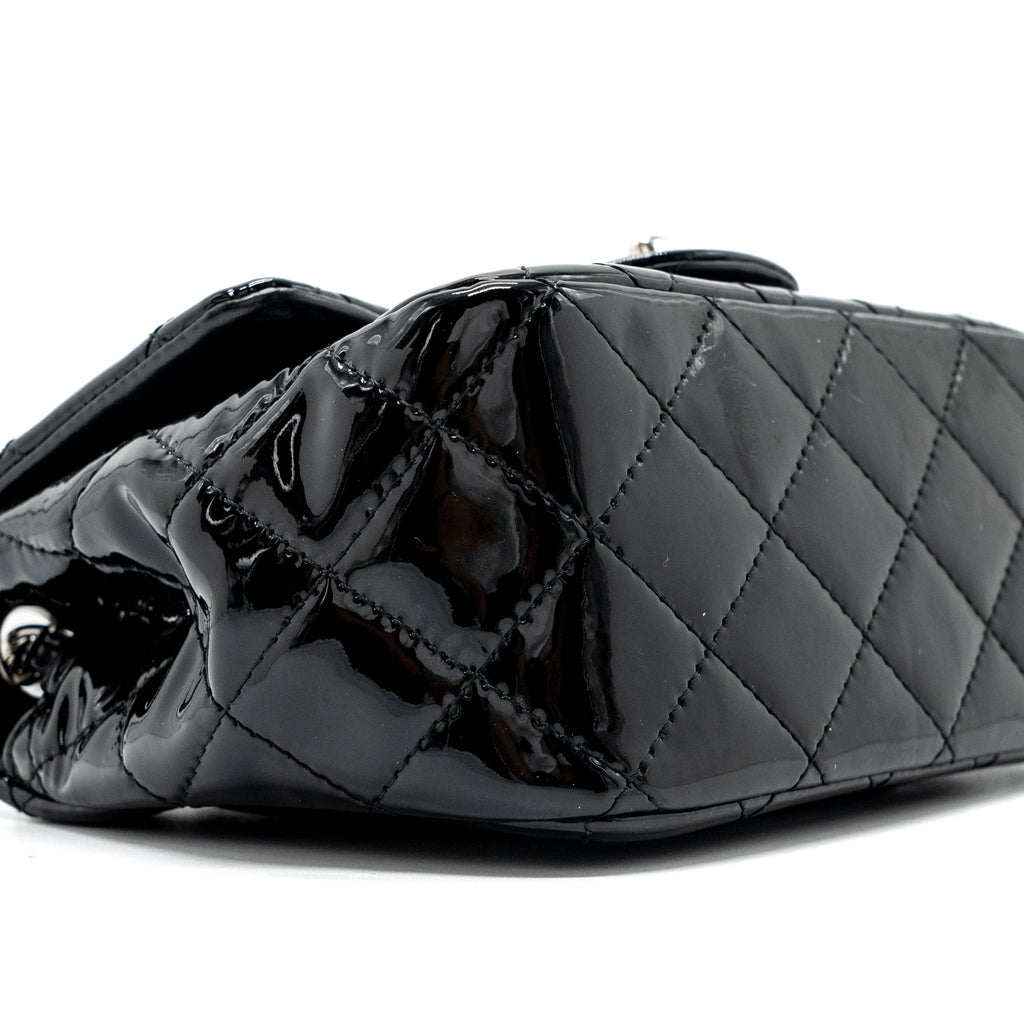 CHANEL CLASSIC MINI SQUARE FLAP BAG PATENT BLACK SHW