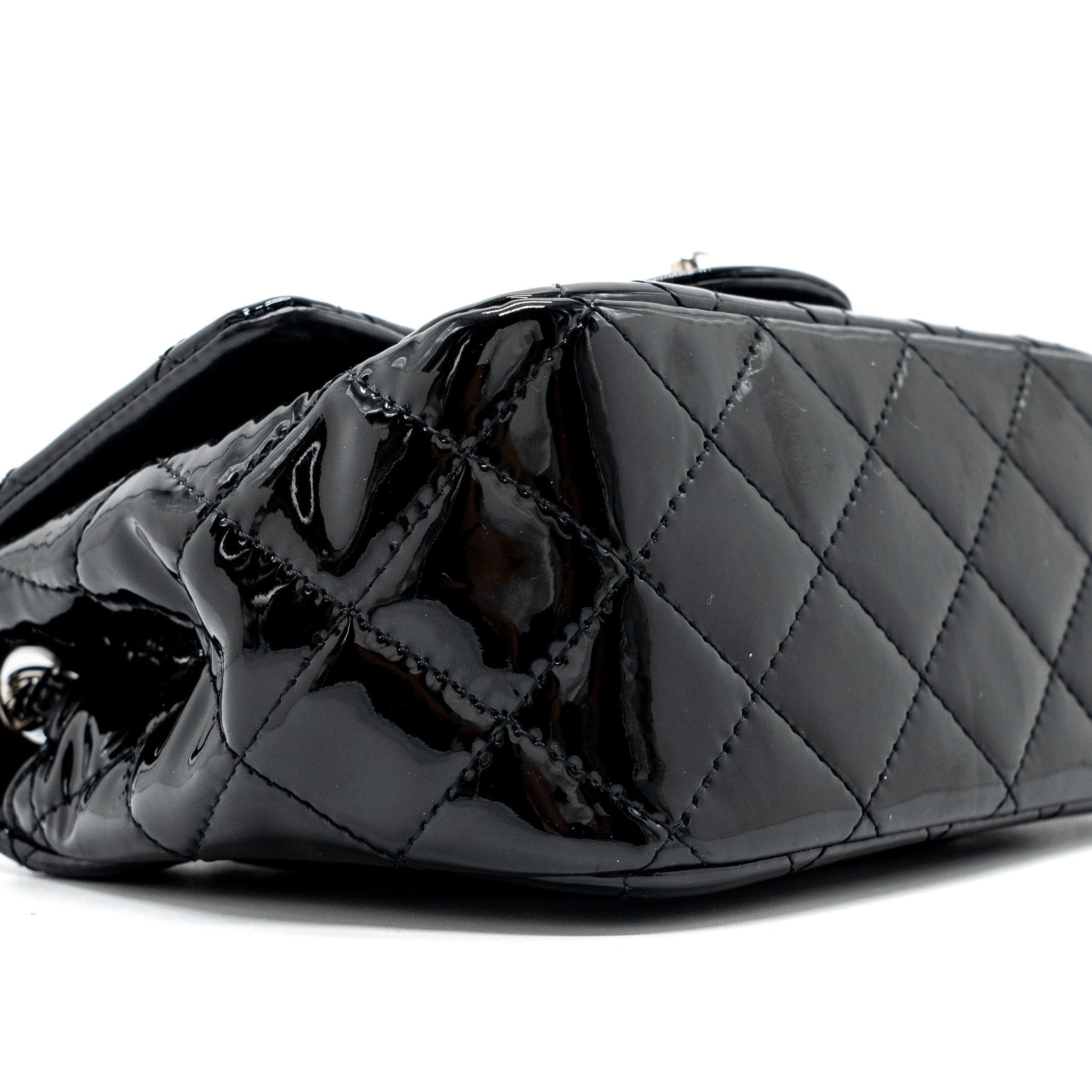 CHANEL CLASSIC MINI SQUARE FLAP BAG PATENT BLACK SHW