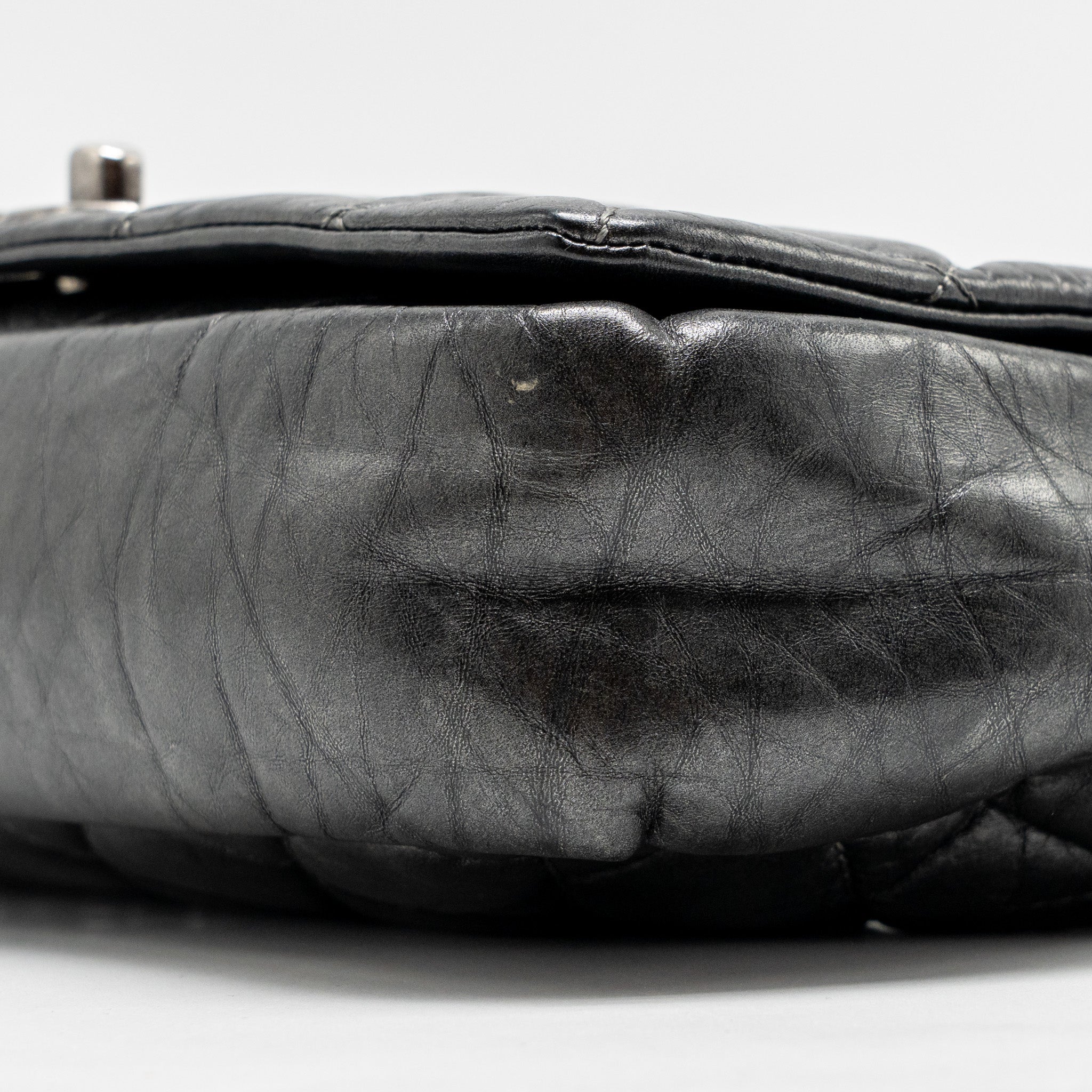 CHANEL DETAILED CHAIN SINGLE FLAP BAG CALFSKIN CHARCOAL GREY SHW