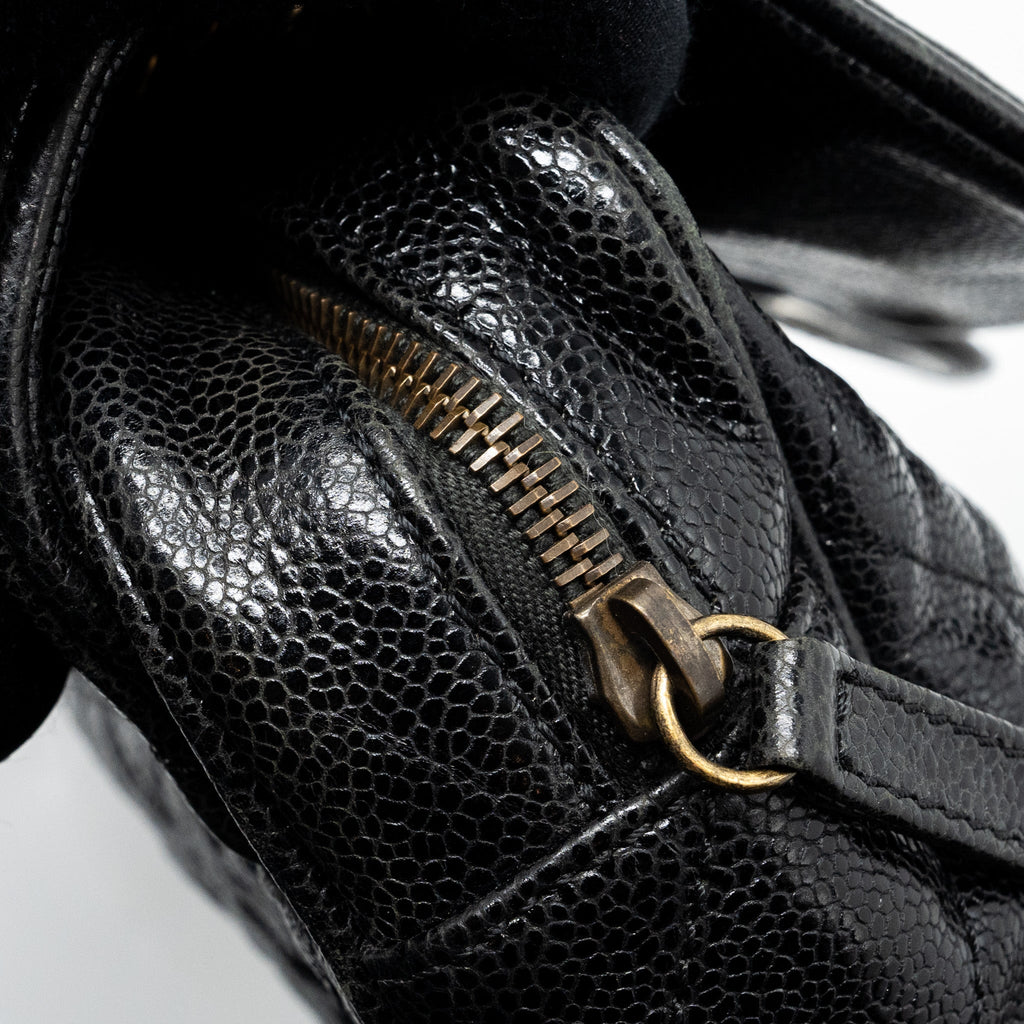 CHANEL LARGE FLAP BAG GRAINED CALFSKIN BLACK BRUSHED GHW
