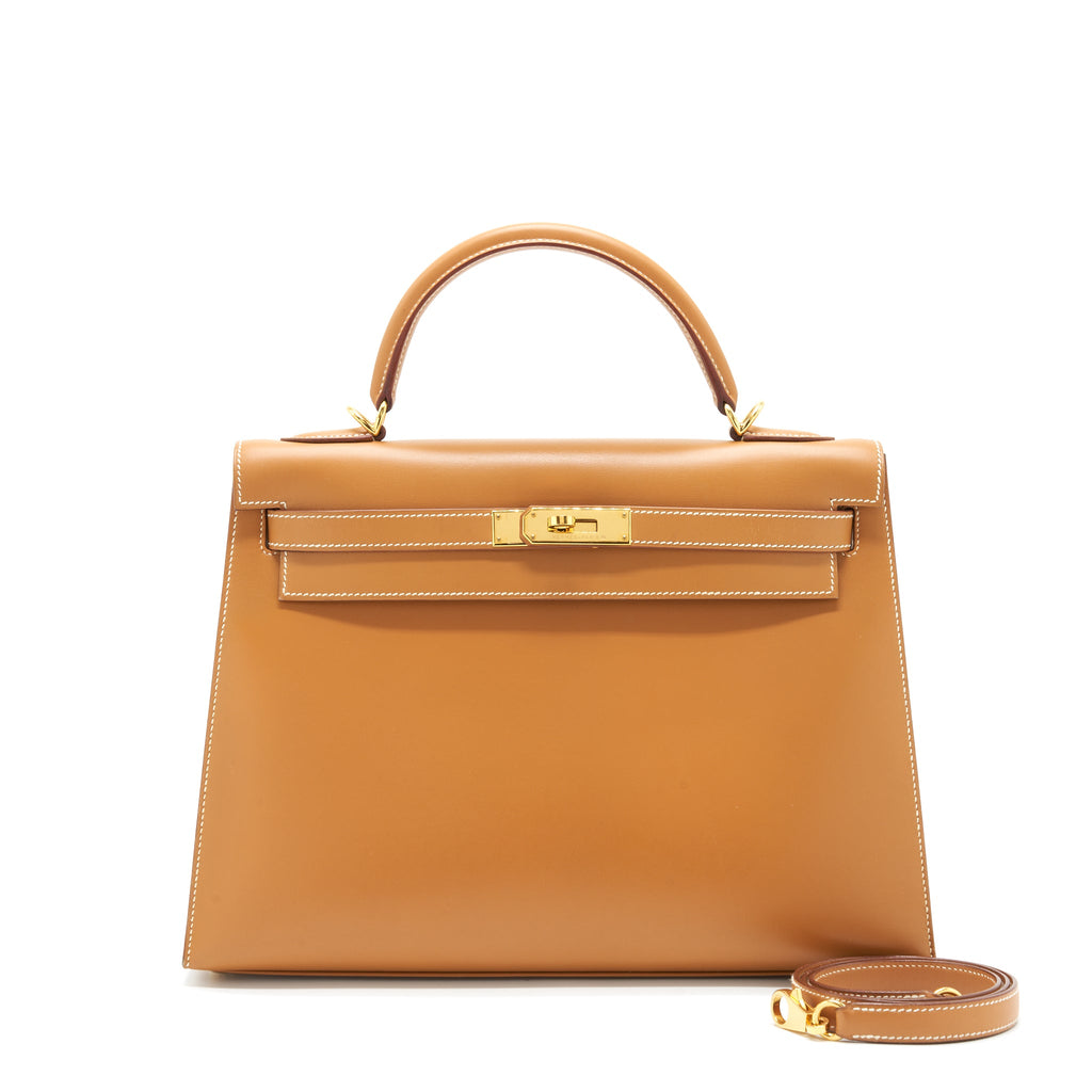 HERMES VINTAGE KELLY 32 BOX LEATHER NATURAL SABLE GHW