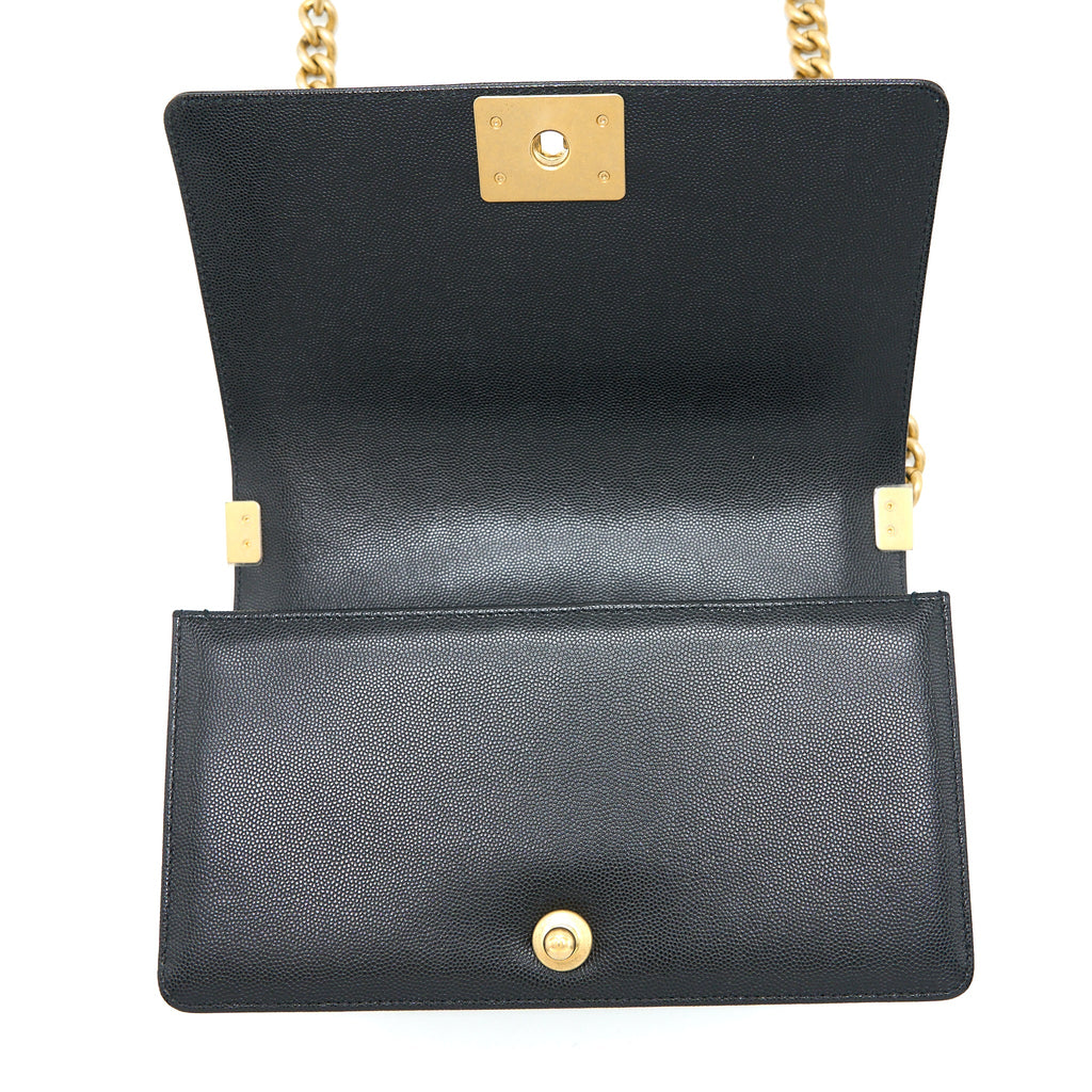 CHANEL MEDIUM BOY BAG CAVIAR BLACK BRUSHED GHW