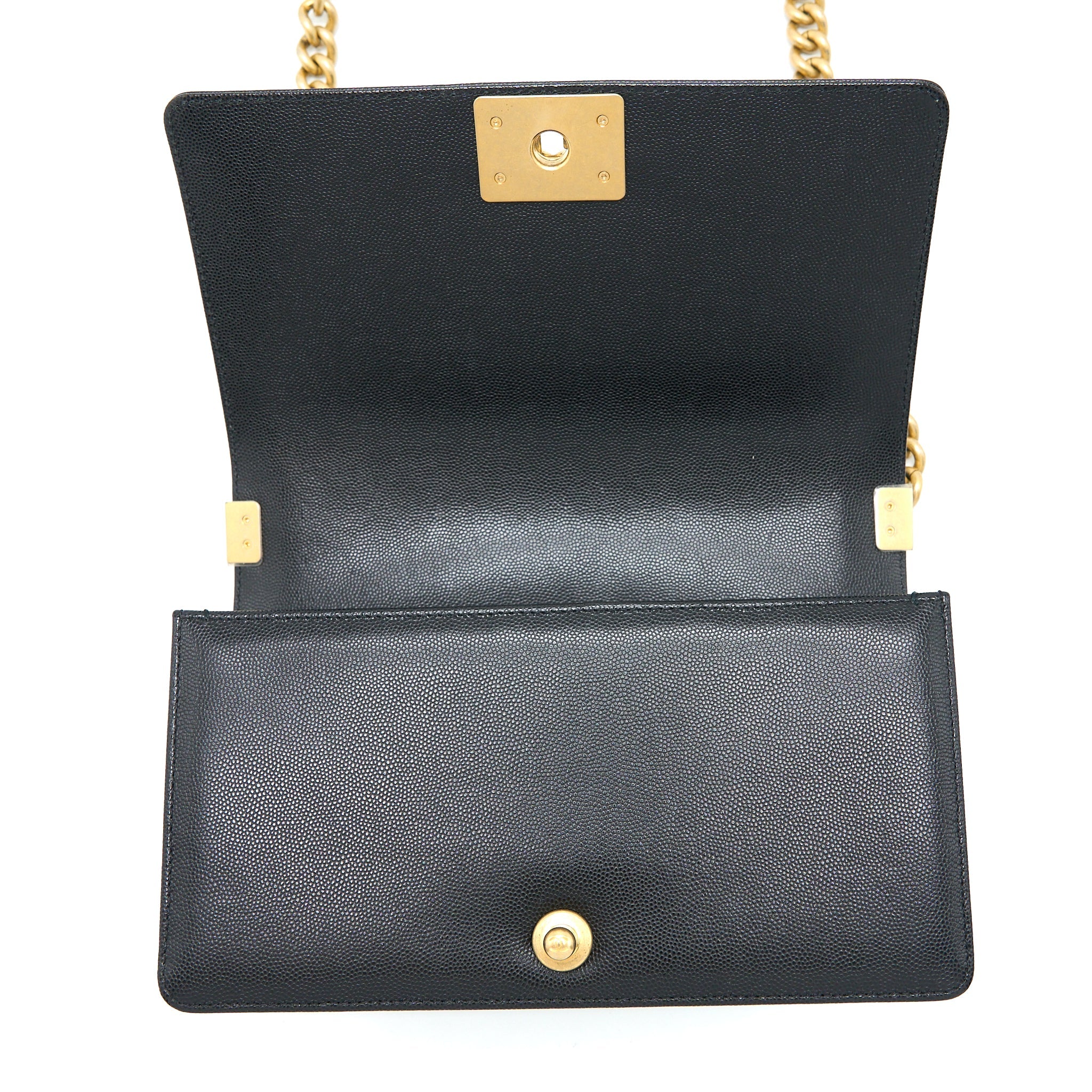 CHANEL MEDIUM BOY BAG CAVIAR BLACK BRUSHED GHW