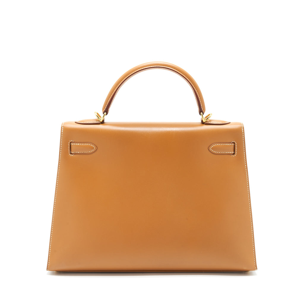 HERMES VINTAGE KELLY 32 BOX LEATHER NATURAL SABLE GHW