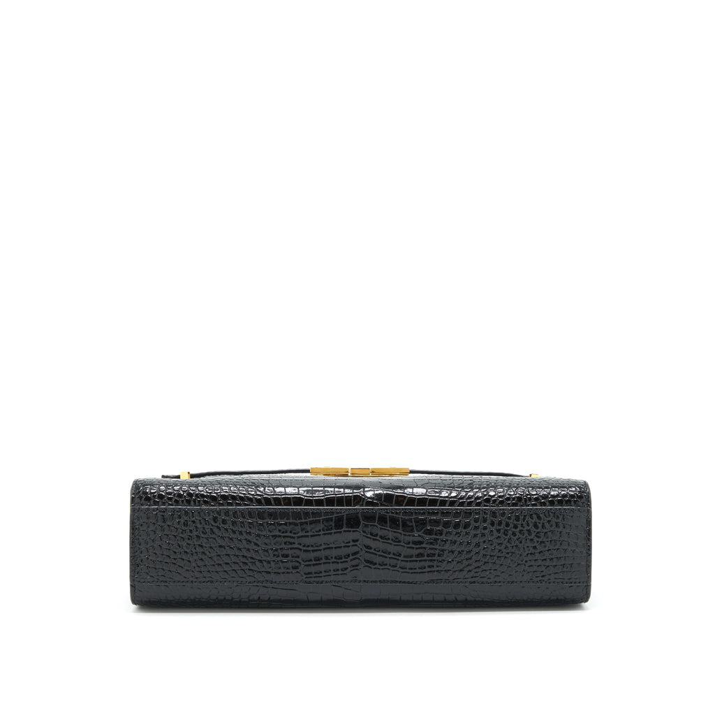SAINT LAURENT/YSL MANHATTAN SHOULDER BAG SHINY CROC-EMBOSSED BLACK GHW