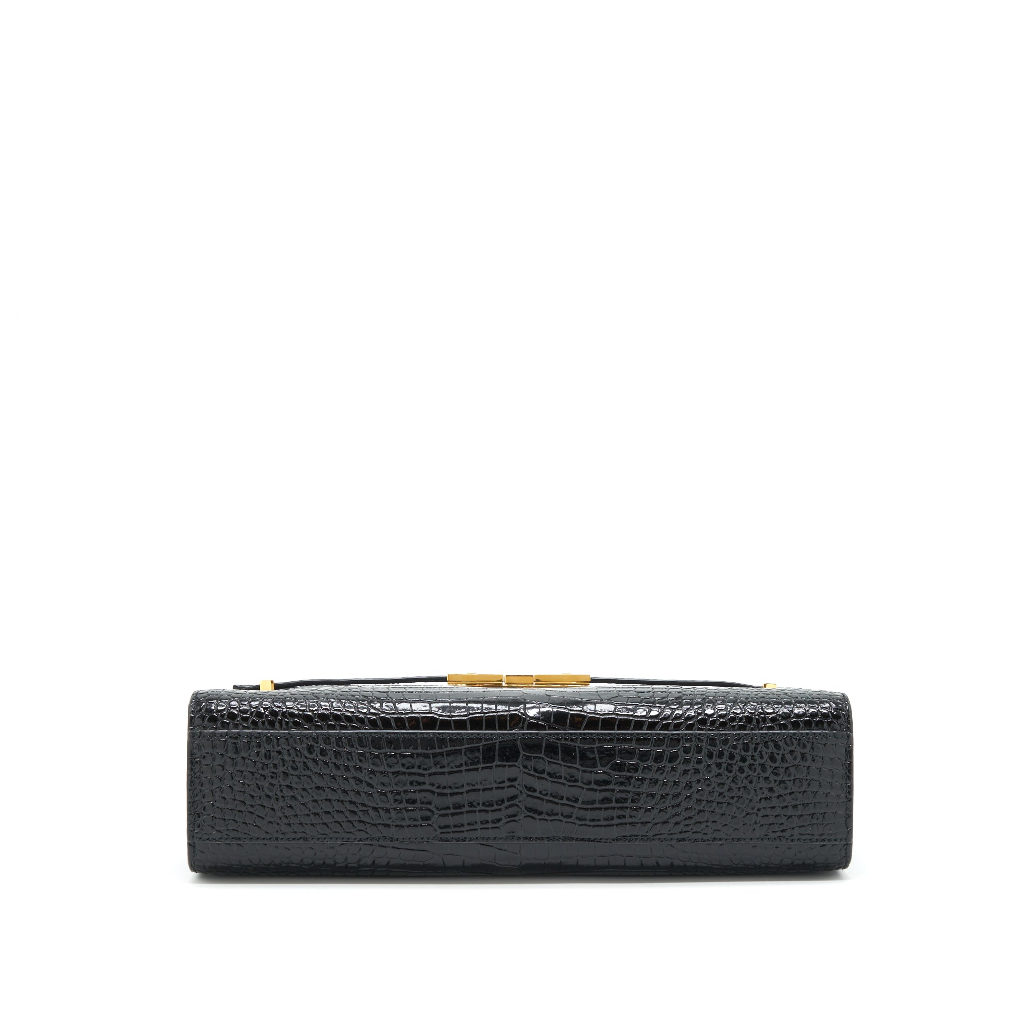 SAINT LAURENT/YSL MANHATTAN SHOULDER BAG SHINY CROC-EMBOSSED BLACK GHW