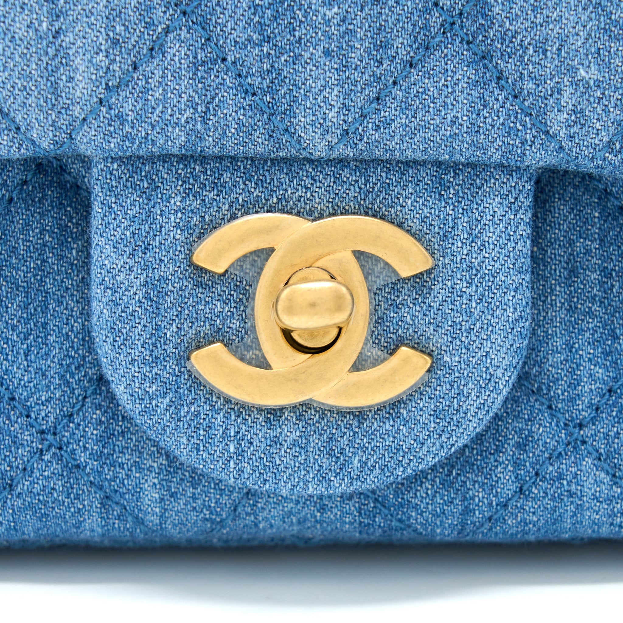 CHANEL PEARL CRUSH MINI SQUARE FLAP BAG DENIM GHW (MICROCHIP)