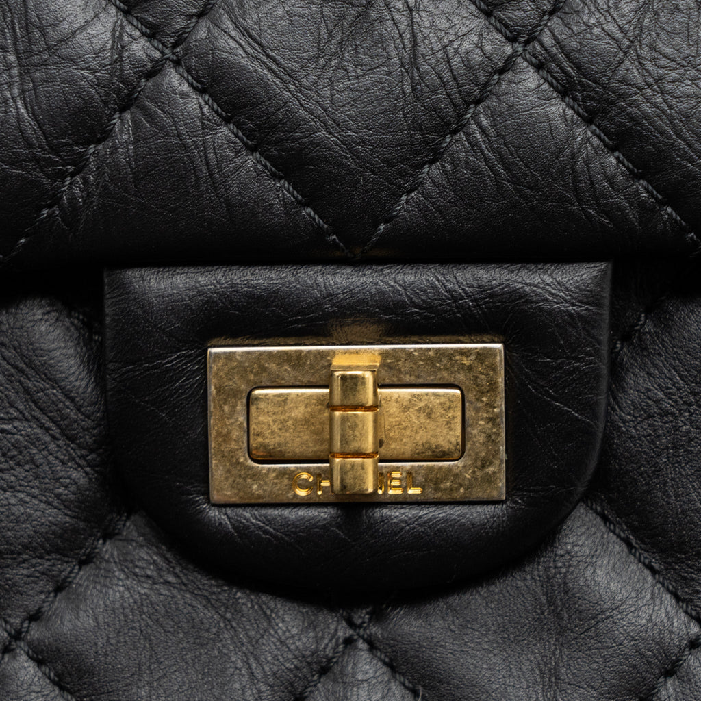 CHANEL 2.55 226 REISSUE FLAP BAG AGED CALFSKIN BLACK GHW