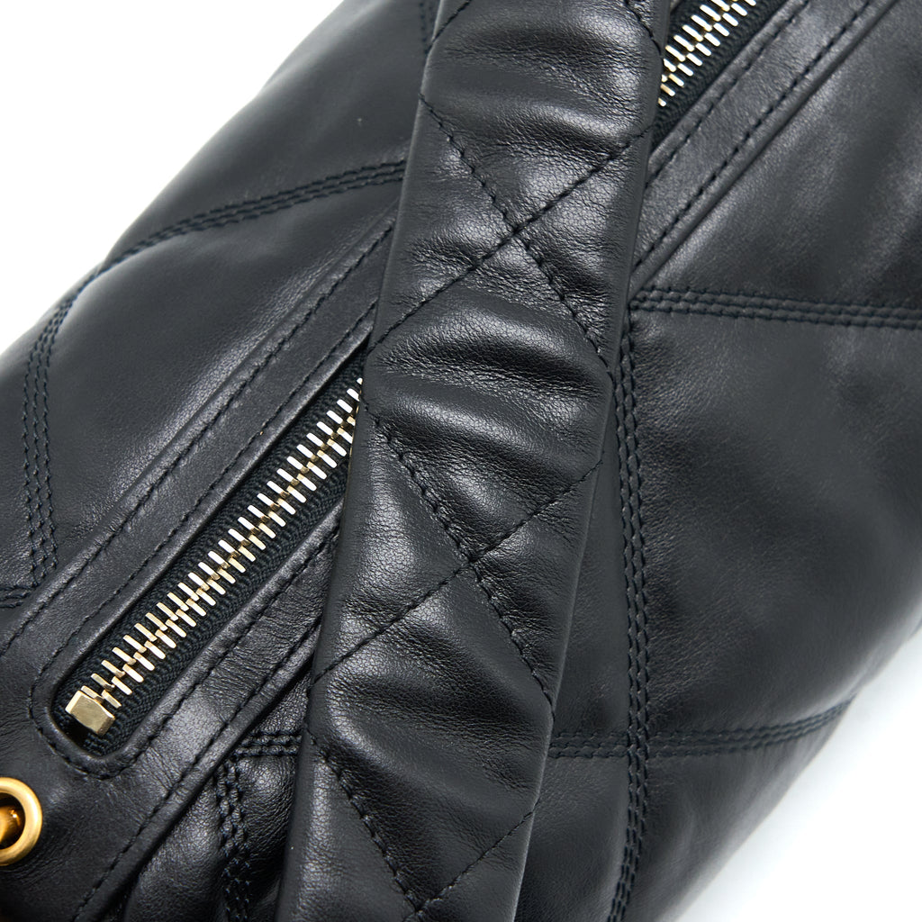 CHANEL MINI BOWLING BAG WITH CHAIN LAMBSKIN BLACK BRUSHED GHW (MICROCHIP)