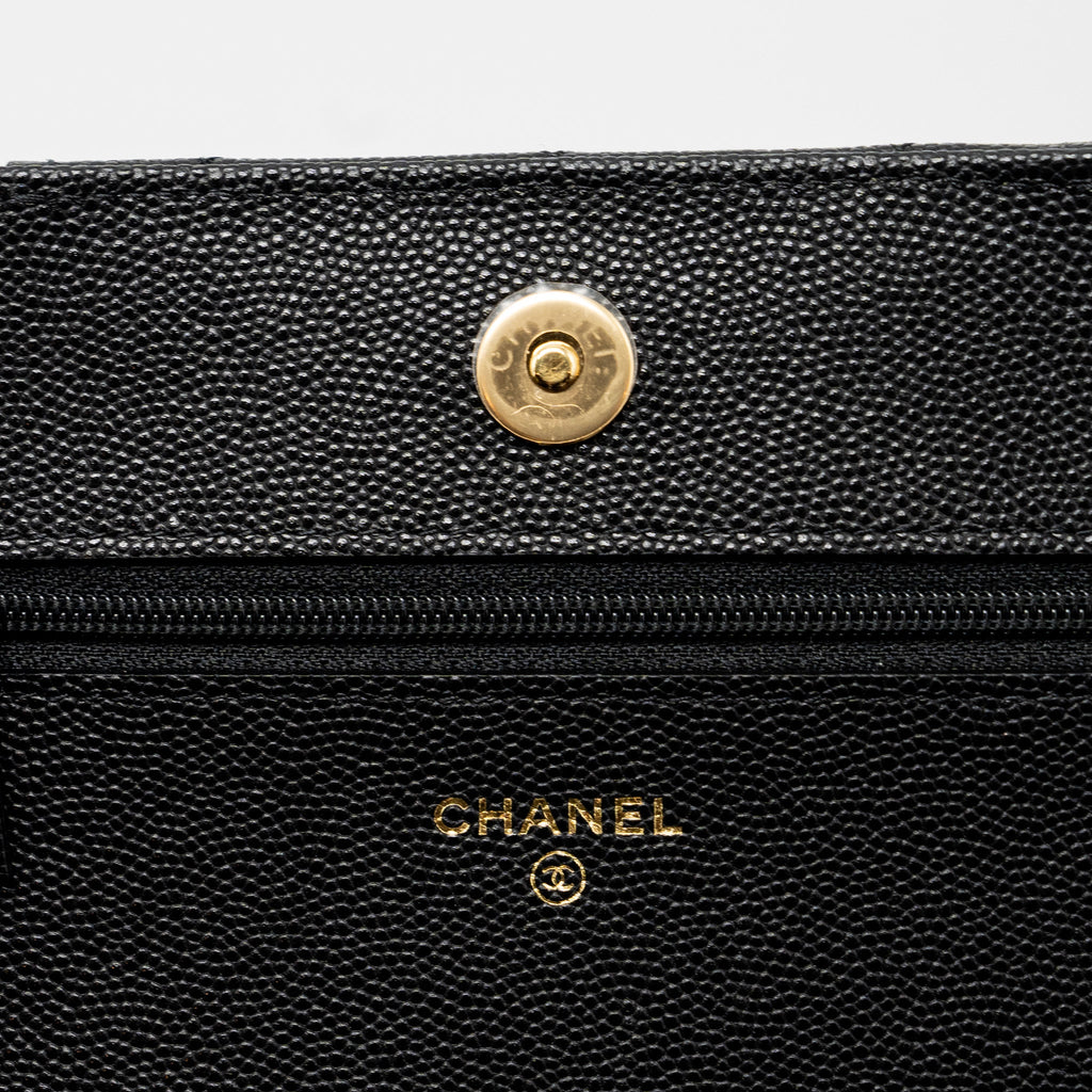 CHANEL WALLET ON CHAIN WITH POCKET BLACK CAVIAR GHW (MICROCHIP)