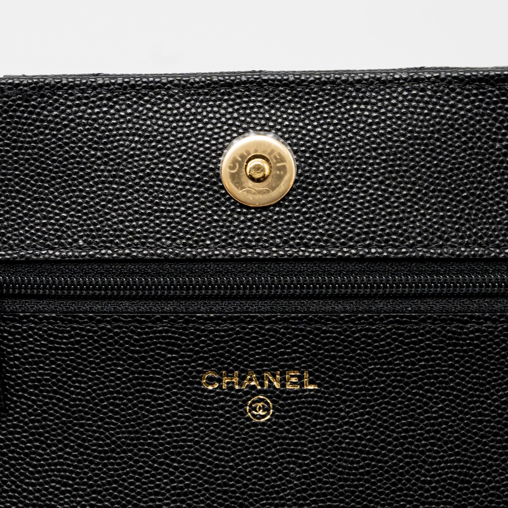 CHANEL WALLET ON CHAIN WITH POCKET BLACK CAVIAR GHW (MICROCHIP)