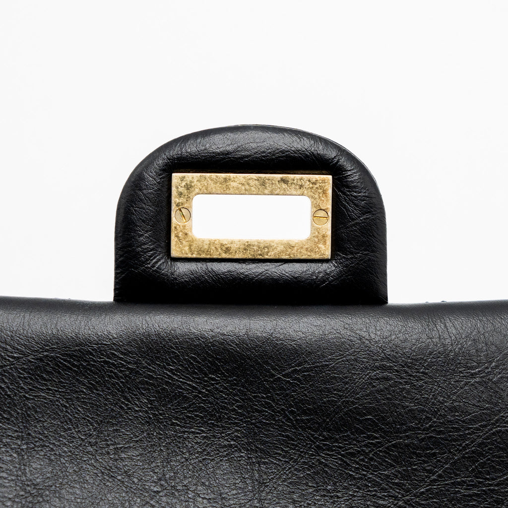 CHANEL 2.55 226 REISSUE FLAP BAG AGED CALFSKIN BLACK GHW