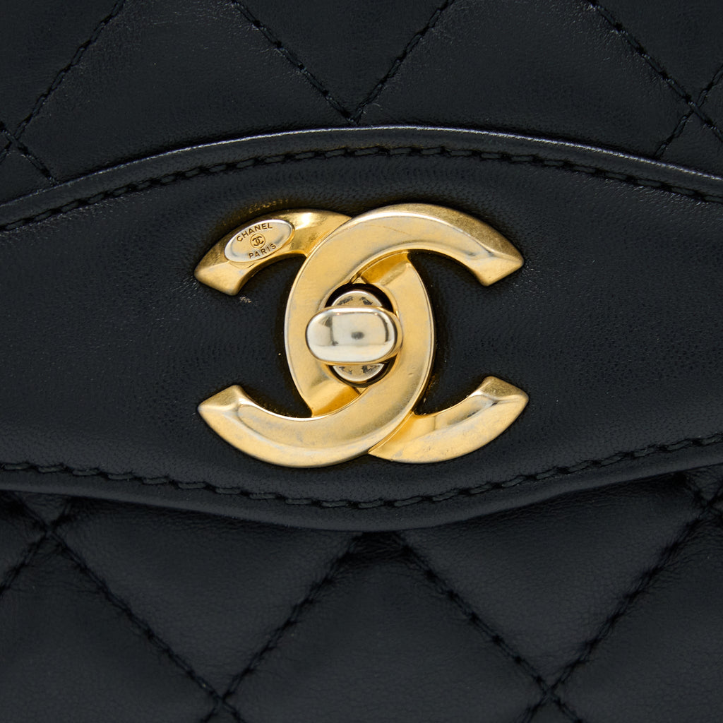 CHANEL SEASONAL FLAP BAG LAMBSKIN BLACK BRUSHED GHW
