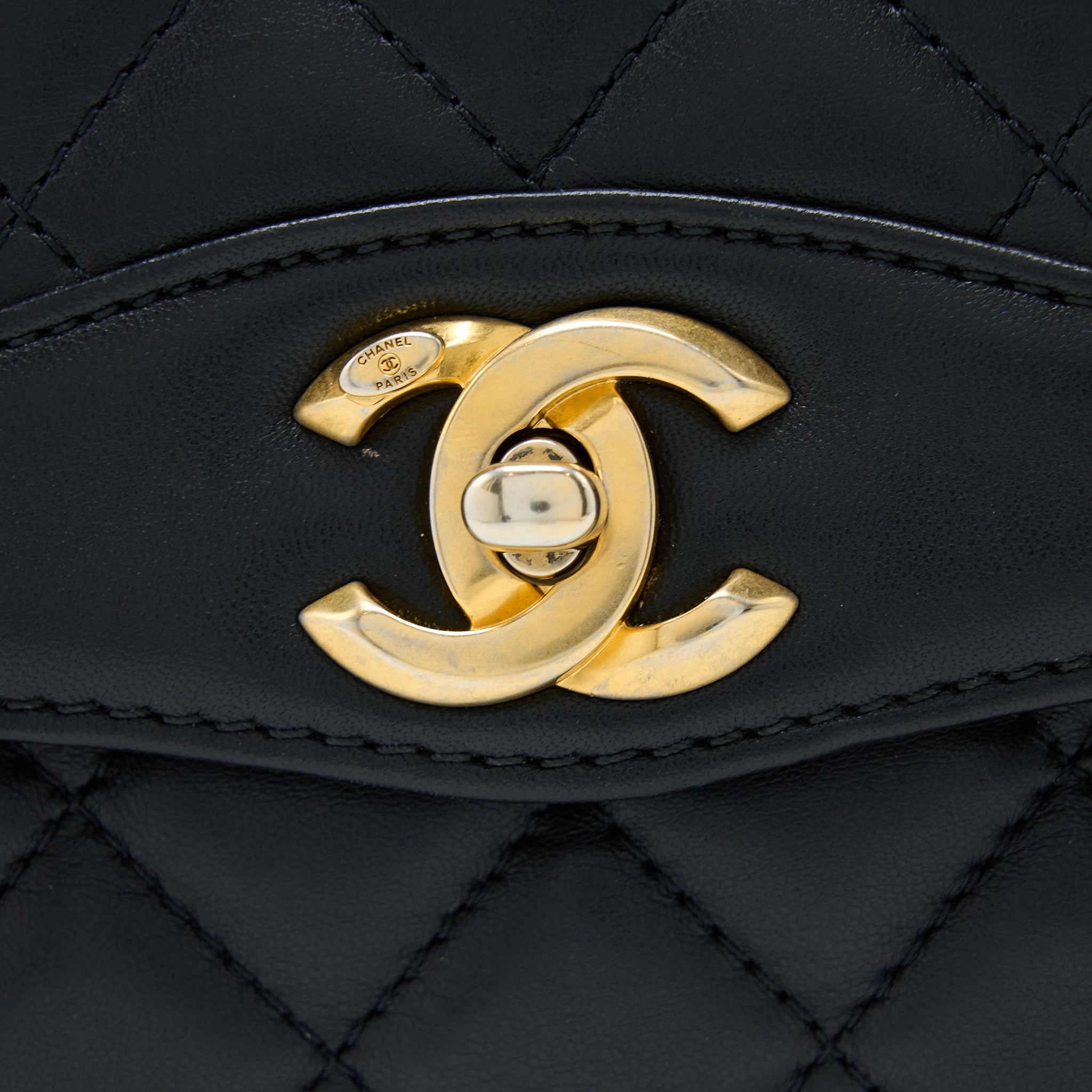 CHANEL SEASONAL FLAP BAG LAMBSKIN BLACK BRUSHED GHW