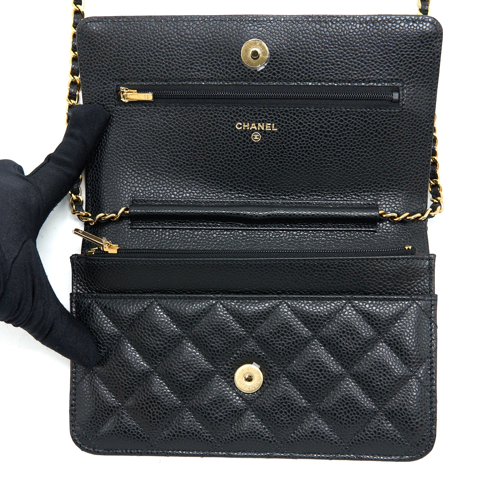 CHANEL CLASSIC WALLET ON CHAIN CAVIAR BLACK GHW (MICROCHIP)