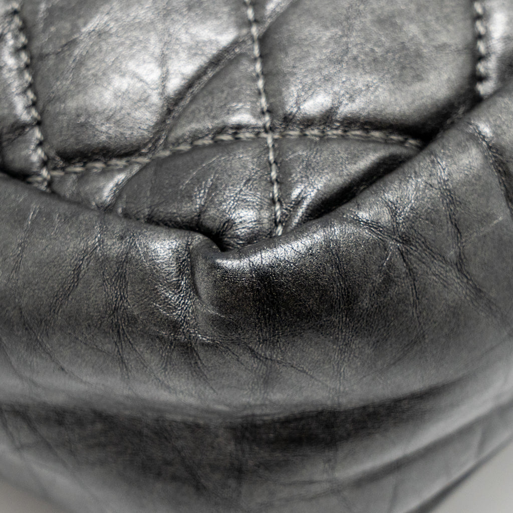 CHANEL DETAILED CHAIN SINGLE FLAP BAG CALFSKIN CHARCOAL GREY SHW