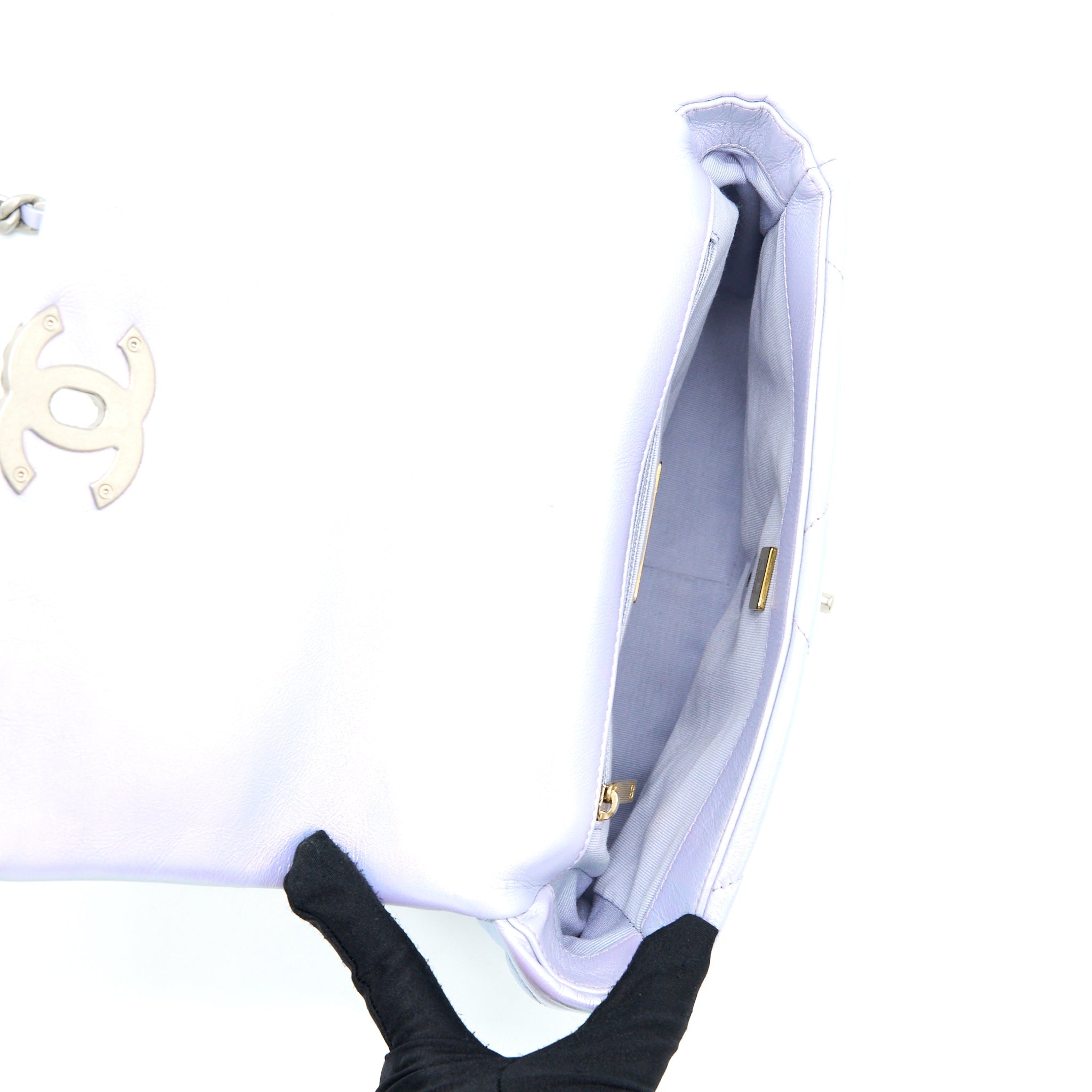 CHANEL SMALL 19 BAG GOATSKIN IRIDESCENT PURPLE MULTICOLOUR HARDWARE (MICROCHIP)