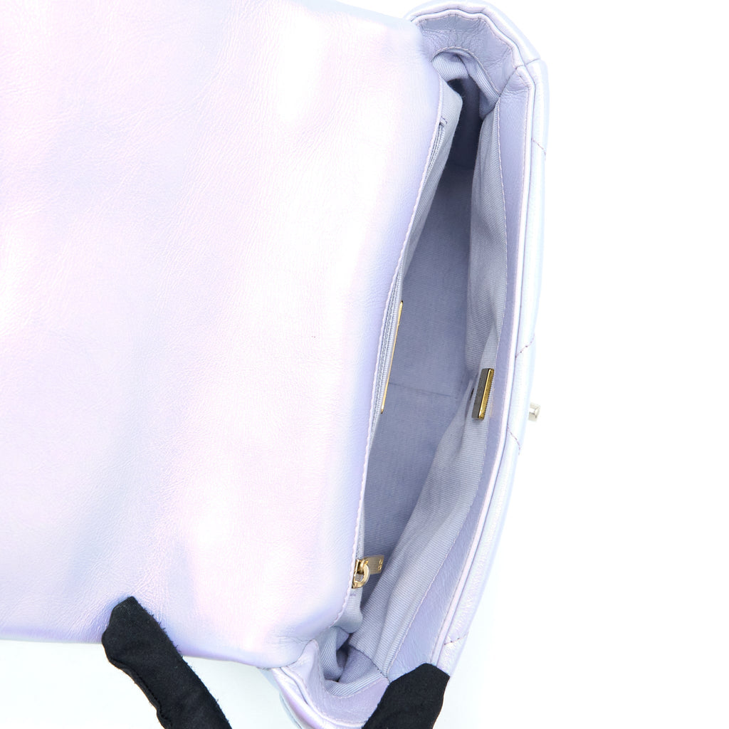 CHANEL SMALL 19 BAG GOATSKIN IRIDESCENT PURPLE MULTICOLOUR HARDWARE (MICROCHIP)