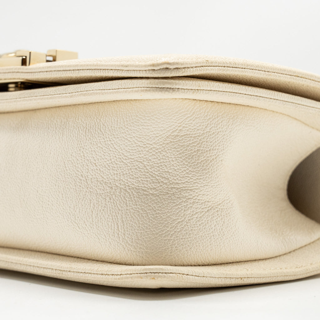 CHANEL SMALL BOY BAG CAVIAR WHITE LGHW