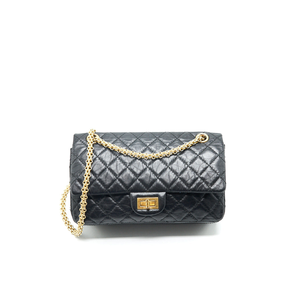 CHANEL 2.55 REISSUE SMALL FLAP BAG AGED CALFSKIN IN BLACK GHW