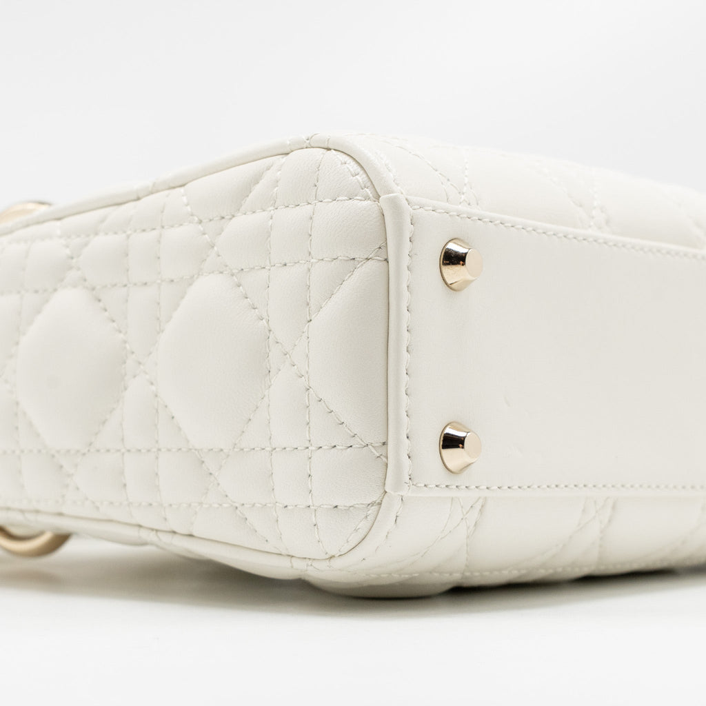 DIOR MINI LADY DIOR LAMBSKIN WHITE LGHW