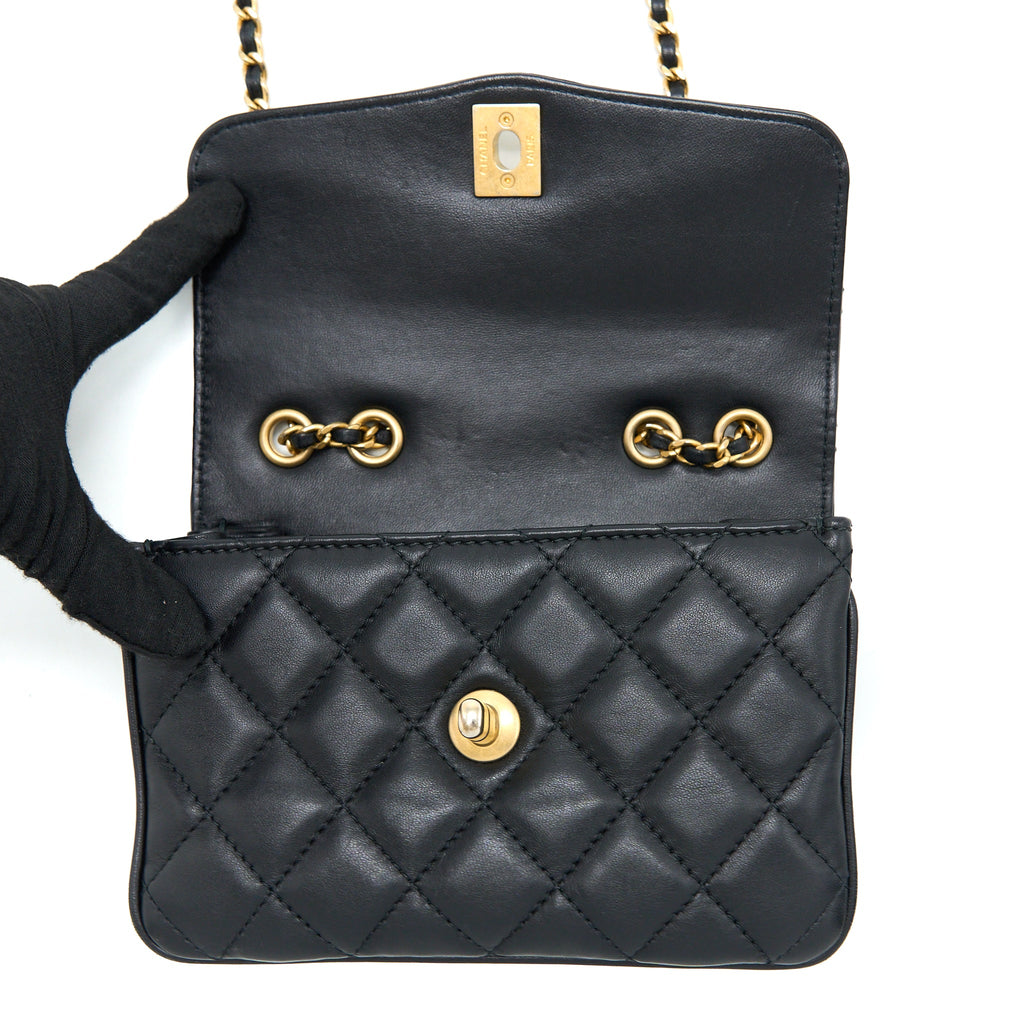CHANEL SEASONAL FLAP BAG LAMBSKIN BLACK BRUSHED GHW