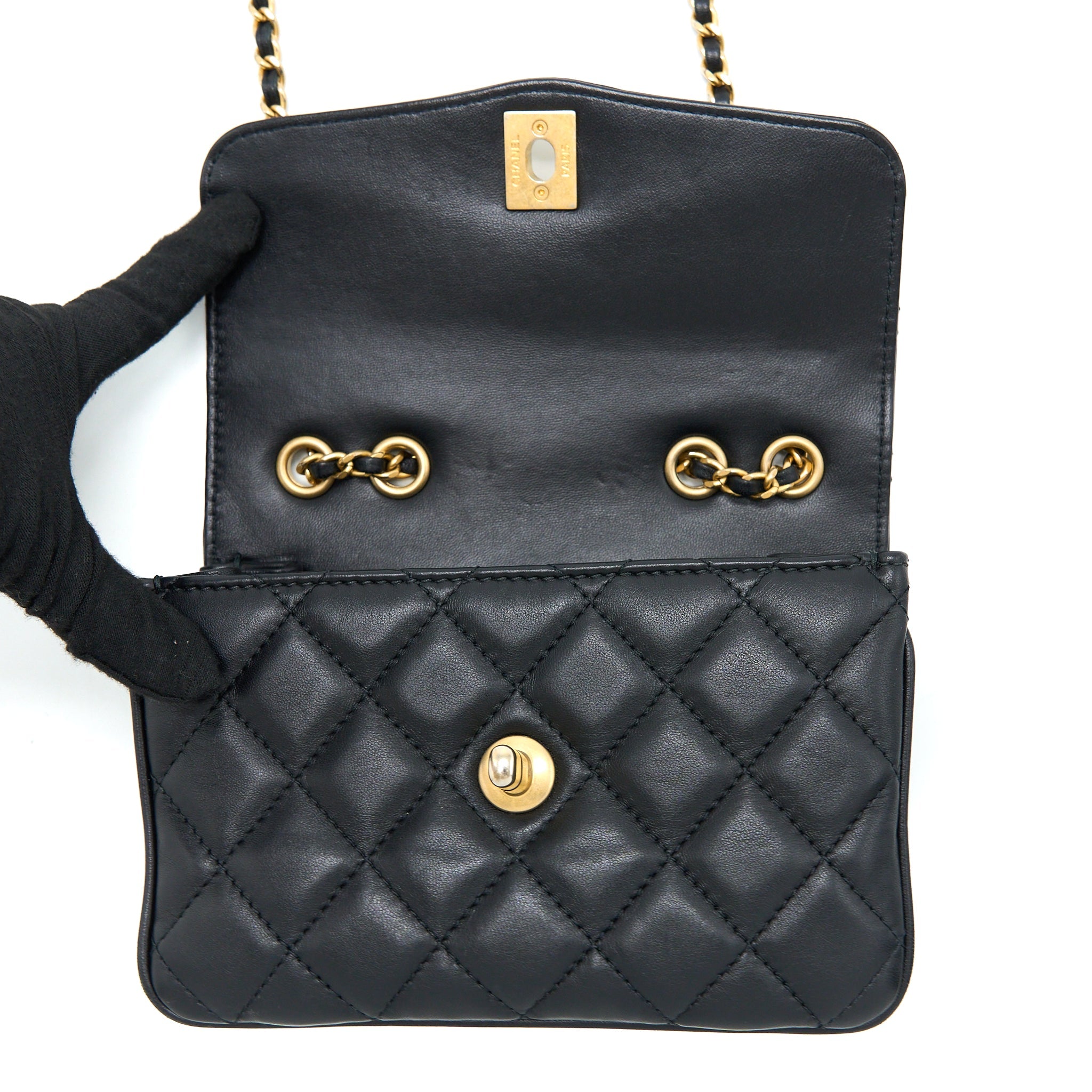 CHANEL SEASONAL FLAP BAG LAMBSKIN BLACK BRUSHED GHW