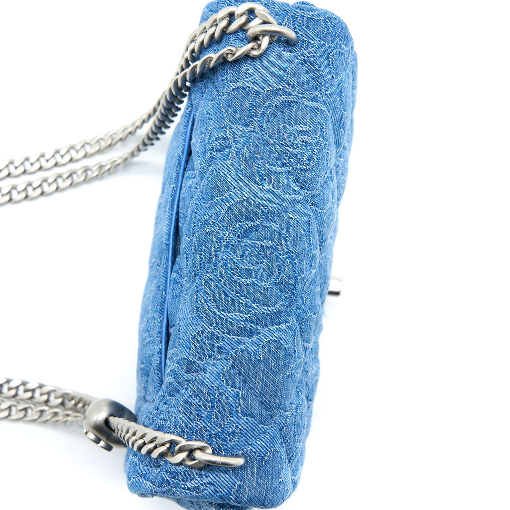 CHANEL 23P MINI COCO LOVE FLAP BAG CAMELLIA DENIM BLUE SHW (MICROCHIP)