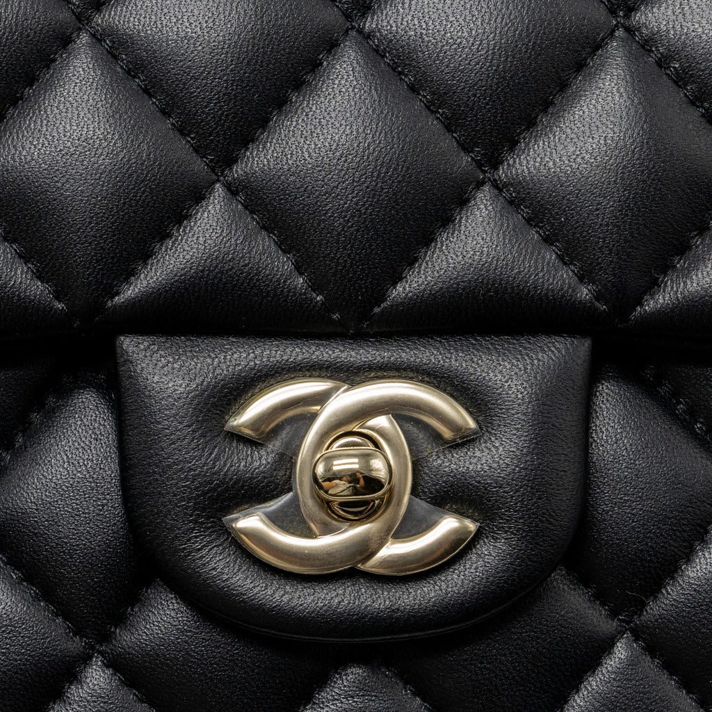 CHANEL TOP HANDLE MINI RECTANGULAR FLAP BAG LAMBSKIN BLACK LGHW (MICROCHIP )