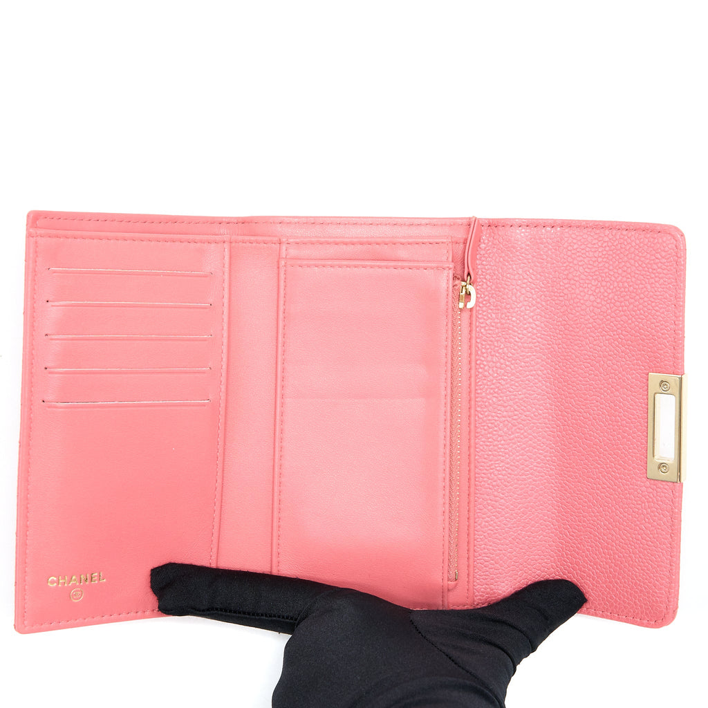 CHANEL FLAP WALLET CAVIAR ROSE PINK LGHW