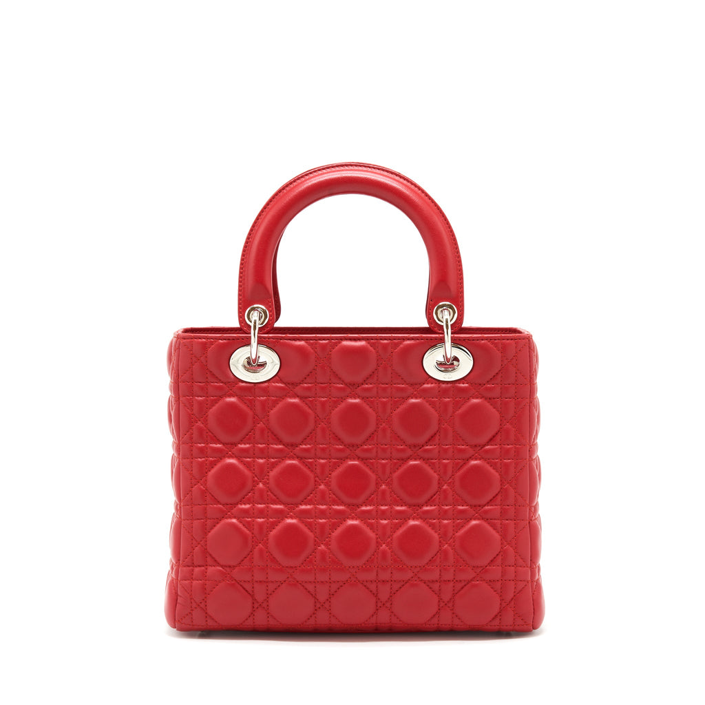 DIOR LADY DIOR BAG MEDIUM FUCHSIA LAMBSKIN RED SHW