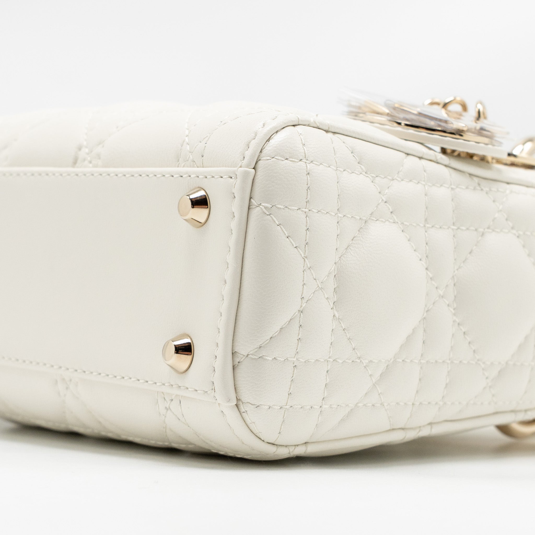 DIOR MINI LADY DIOR LAMBSKIN WHITE LGHW