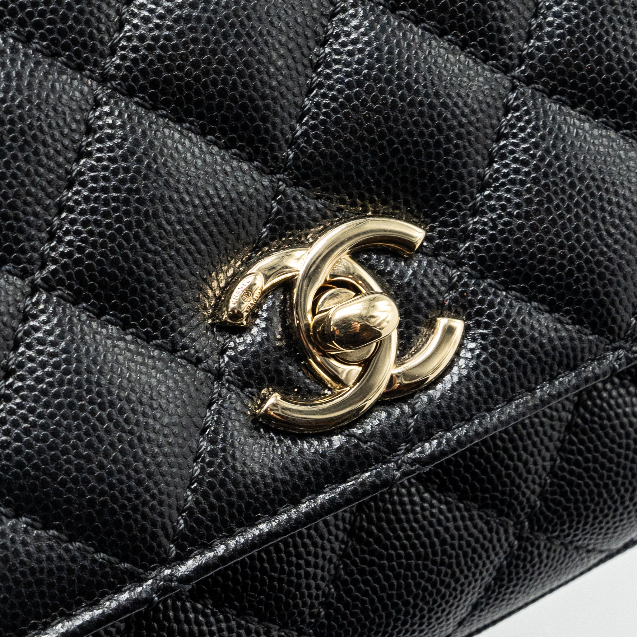 CHANEL MINI COCO HANDLE WITH LIZARD EMBOSSED HANDLE CAVIAR BLACK LGHW (MICROCHIP)