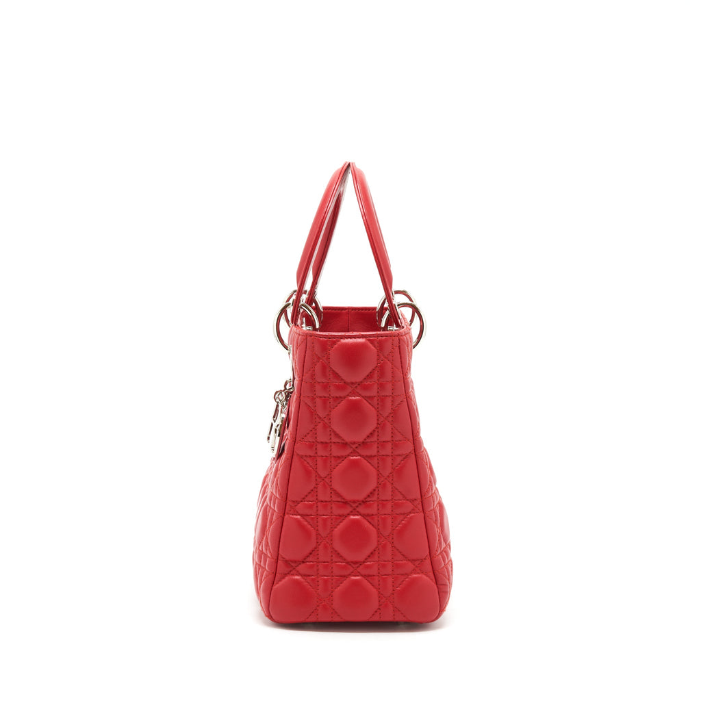 DIOR LADY DIOR BAG MEDIUM FUCHSIA LAMBSKIN RED SHW