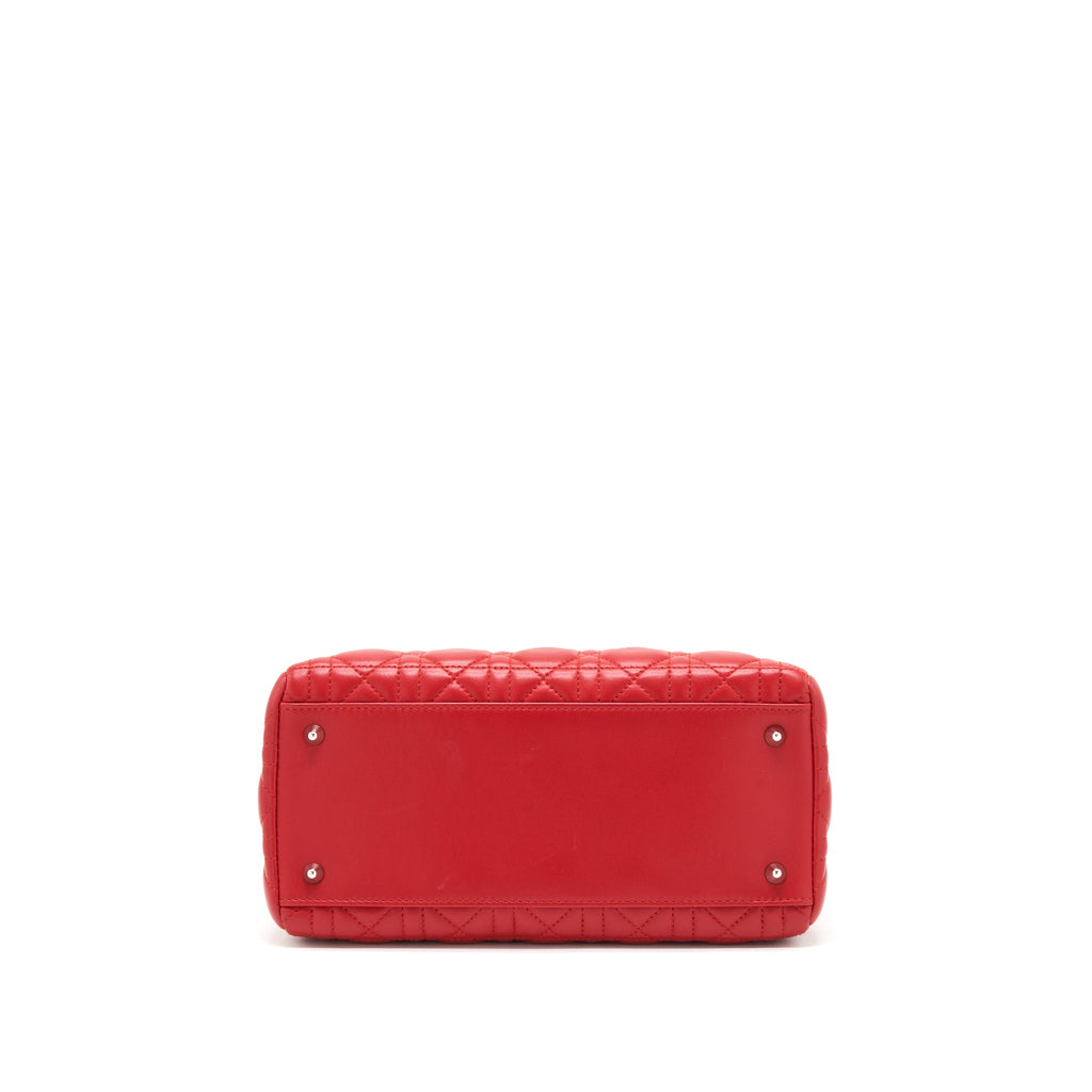 DIOR LADY DIOR BAG MEDIUM FUCHSIA LAMBSKIN RED SHW