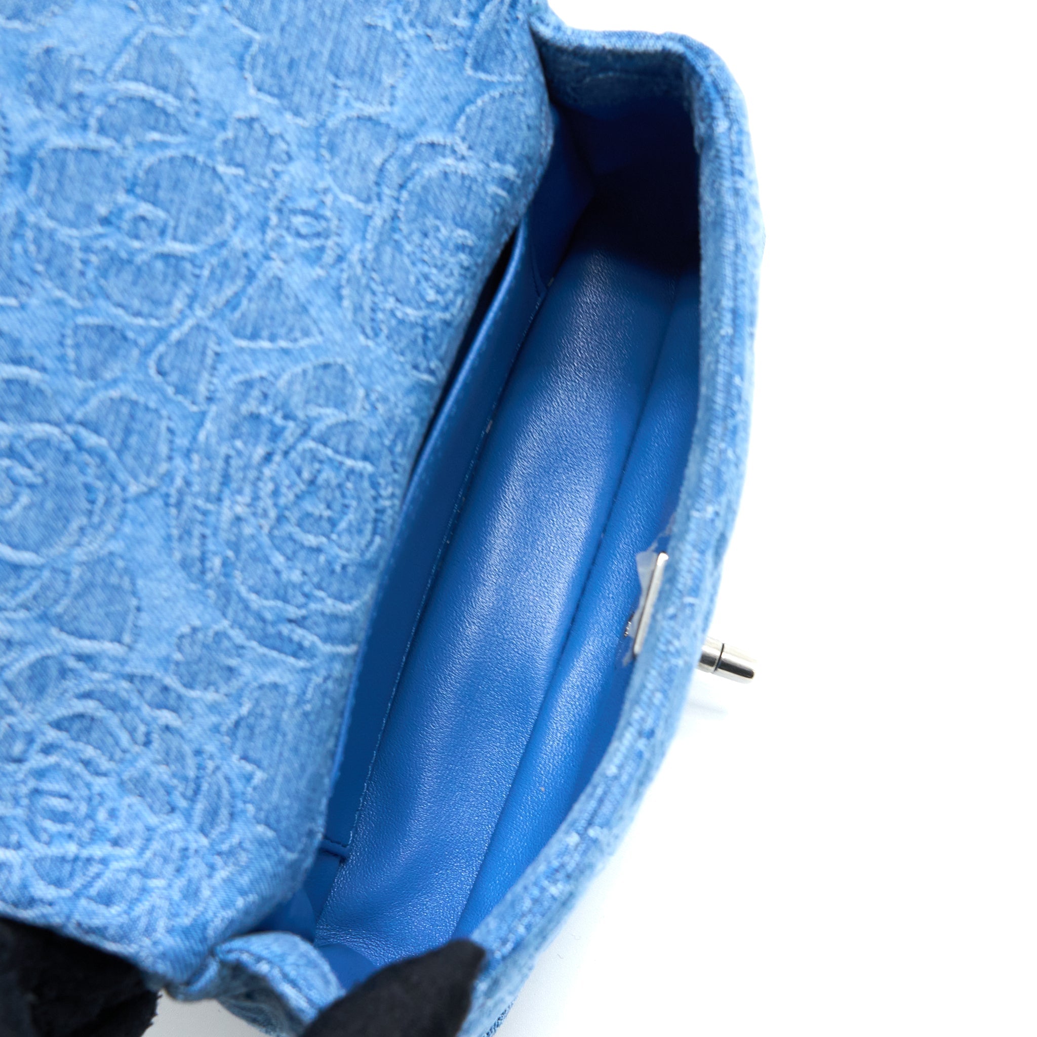 CHANEL 23P MINI COCO LOVE FLAP BAG CAMELLIA DENIM BLUE SHW (MICROCHIP)
