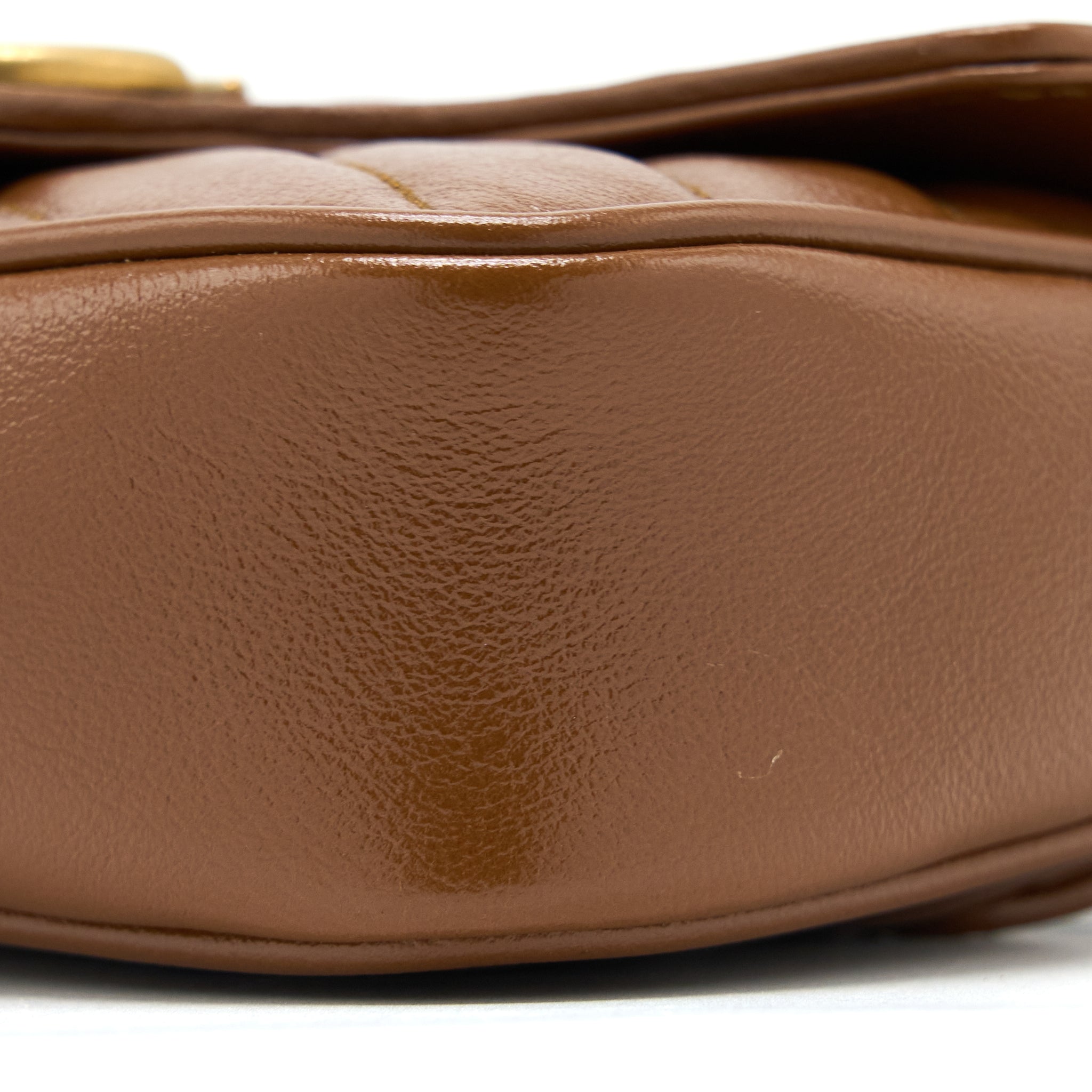 GUCCI GG MARMONT SUPER MINI CALFSKIN CARAMEL GHW