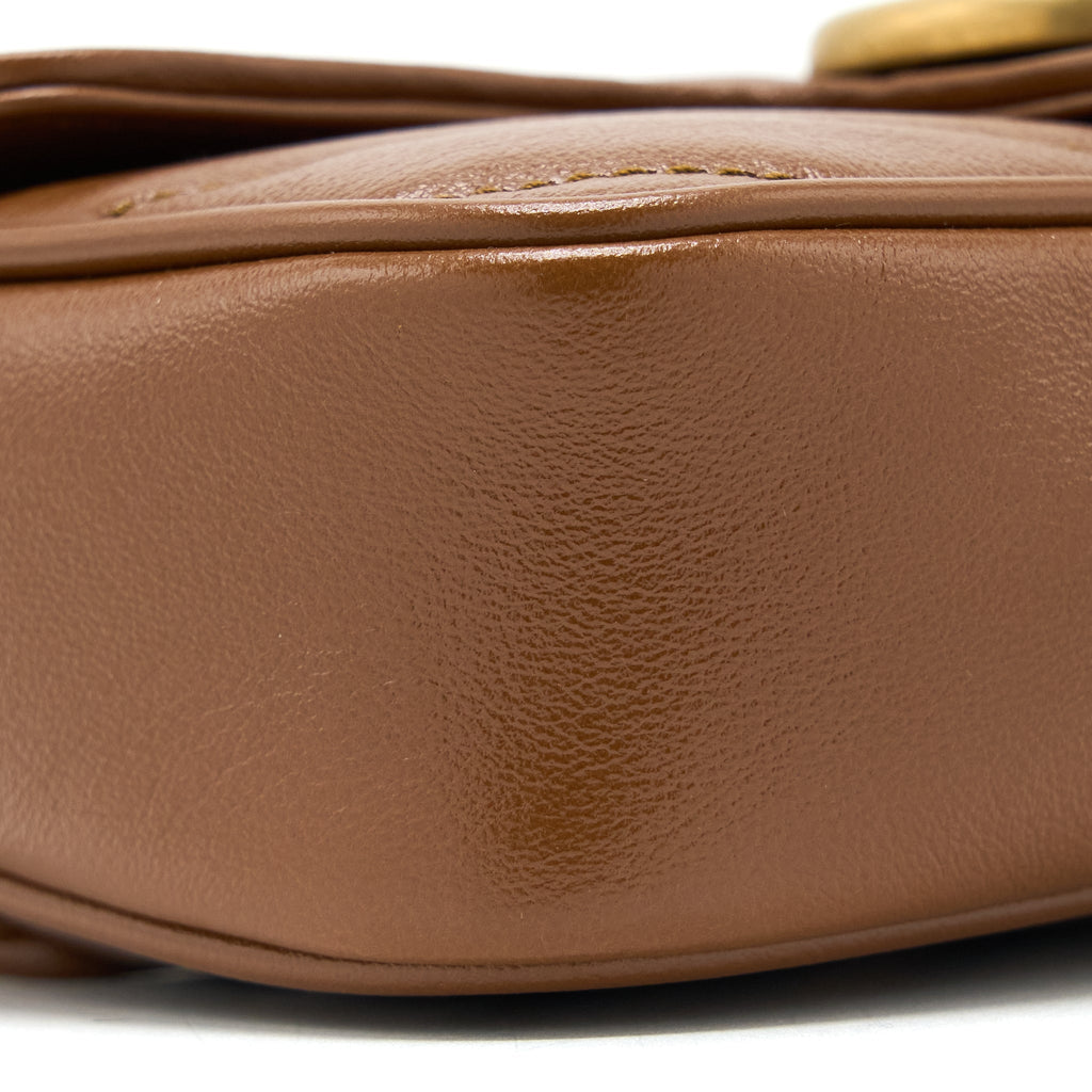 GUCCI GG MARMONT SUPER MINI CALFSKIN CARAMEL GHW
