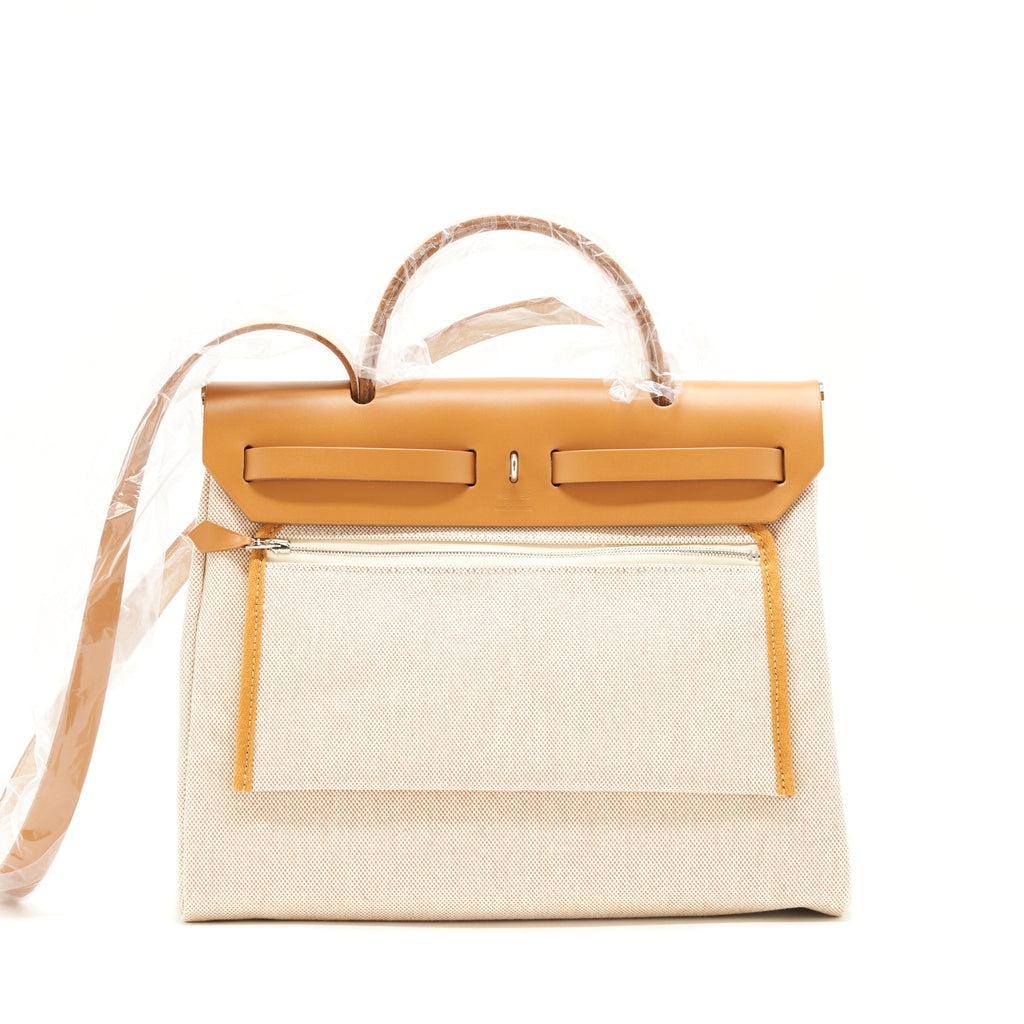 HERMES HERBAG ZIP 31 TOILE H EN RELIEF BRIDES SABLE/ ECRU BEIGE/ NAT SABLE