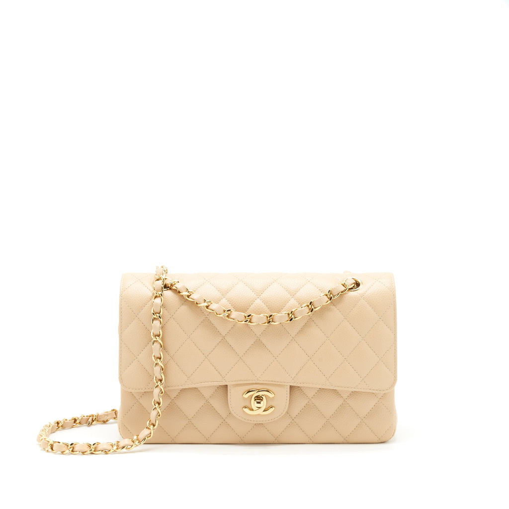 CHANEL CLASSIC DOUBLE FLAP BAG CAVIAR BEIGE GHW