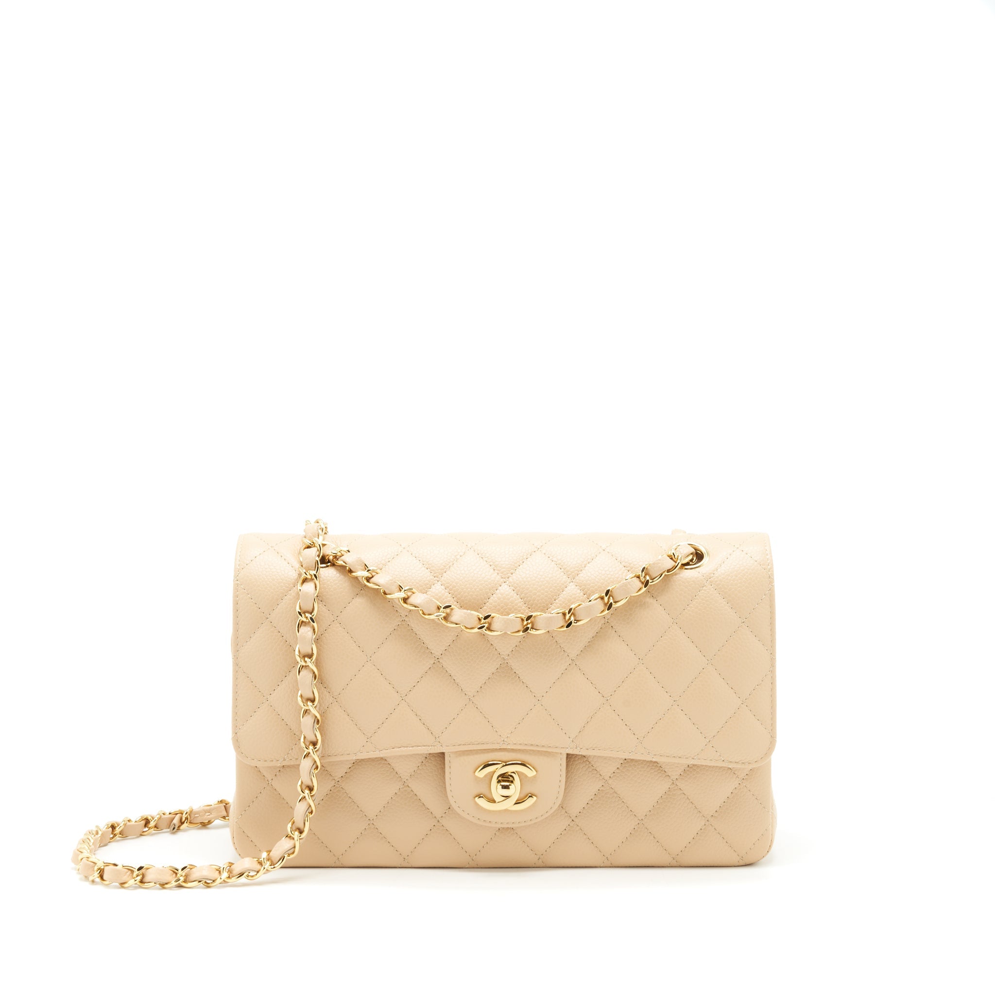 CHANEL CLASSIC DOUBLE FLAP BAG CAVIAR BEIGE GHW