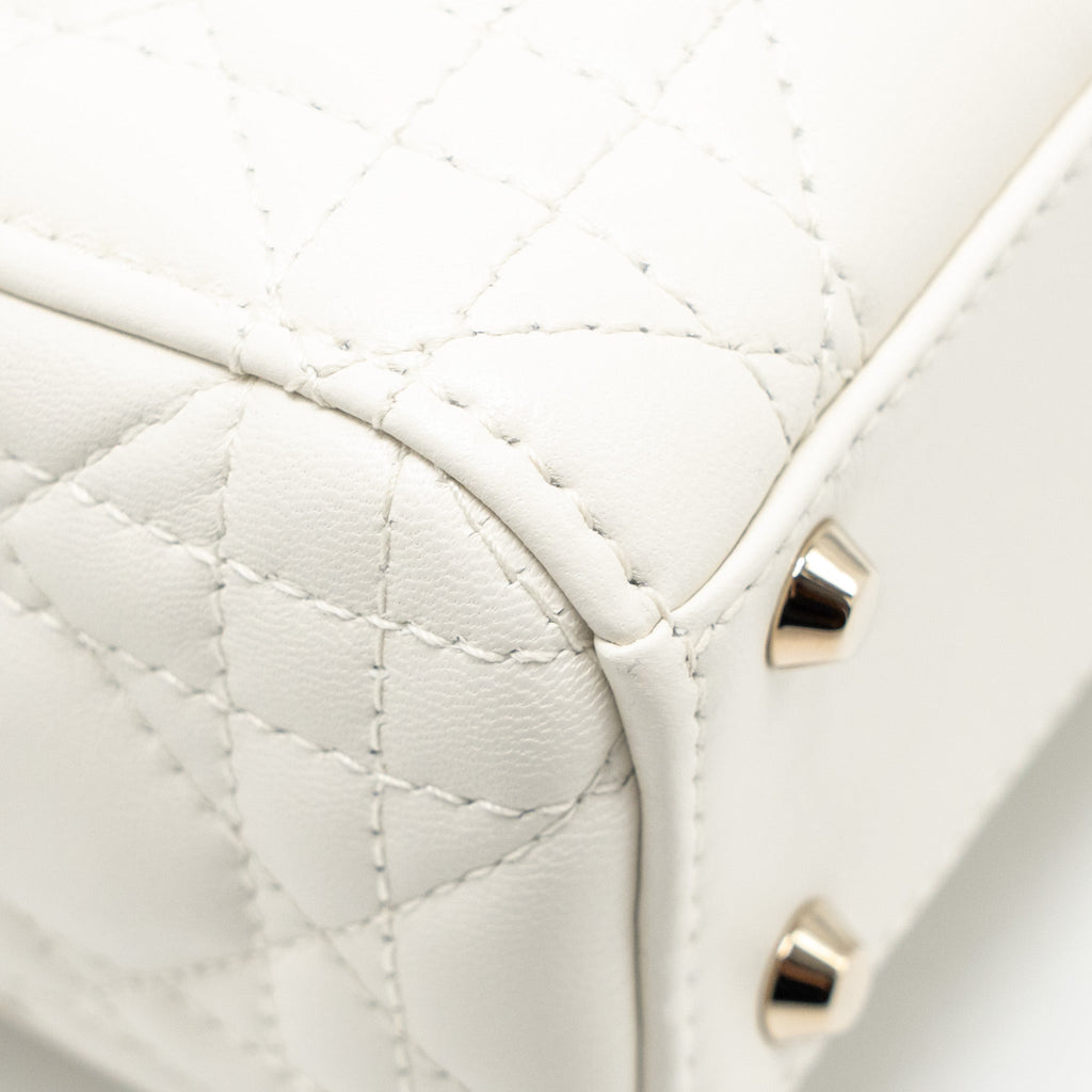 DIOR MINI LADY DIOR LAMBSKIN WHITE LGHW