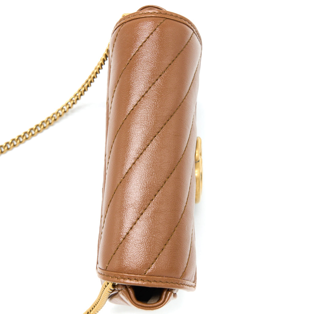 GUCCI GG MARMONT SUPER MINI CALFSKIN CARAMEL GHW