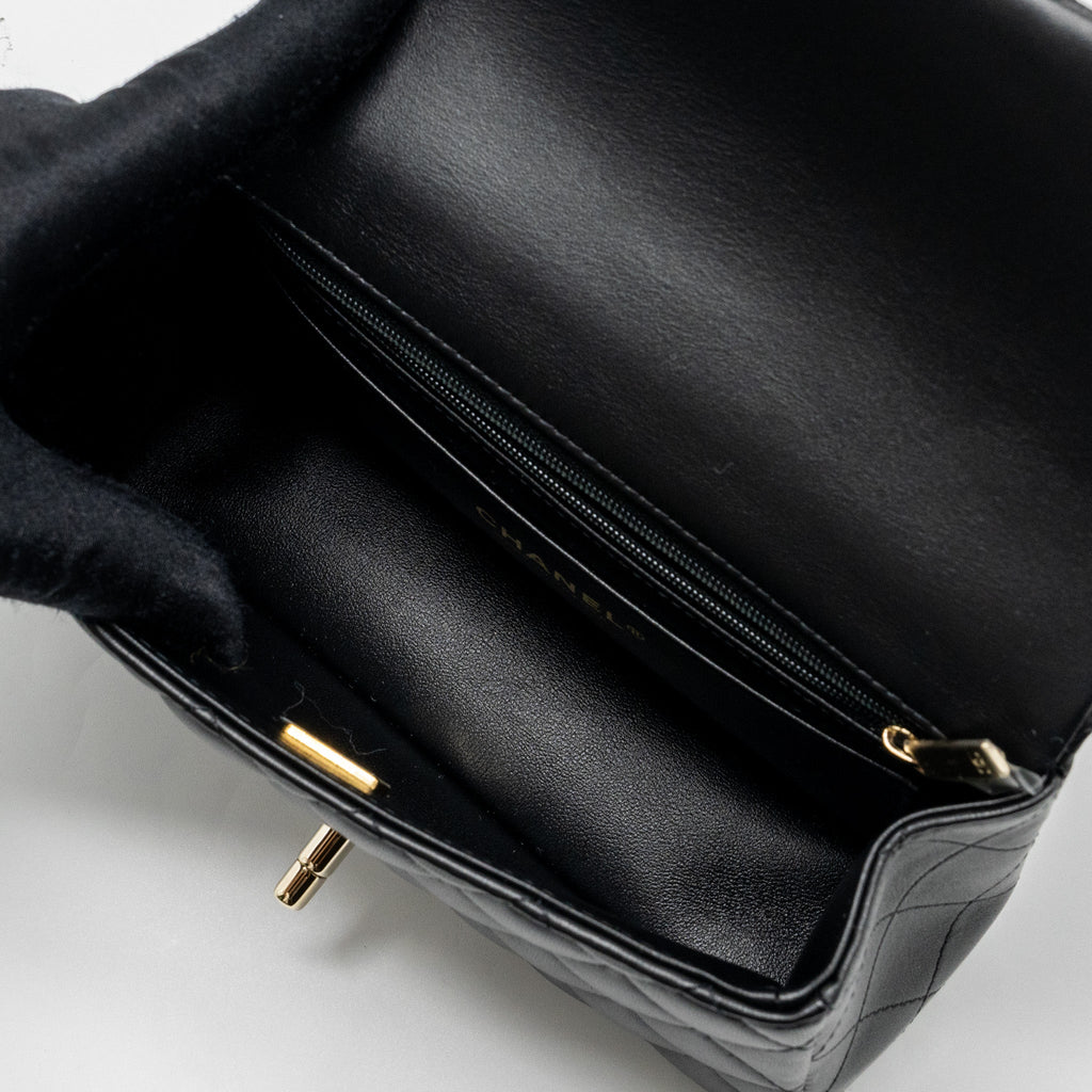 CHANEL TOP HANDLE MINI RECTANGULAR FLAP BAG LAMBSKIN BLACK LGHW (MICROCHIP )