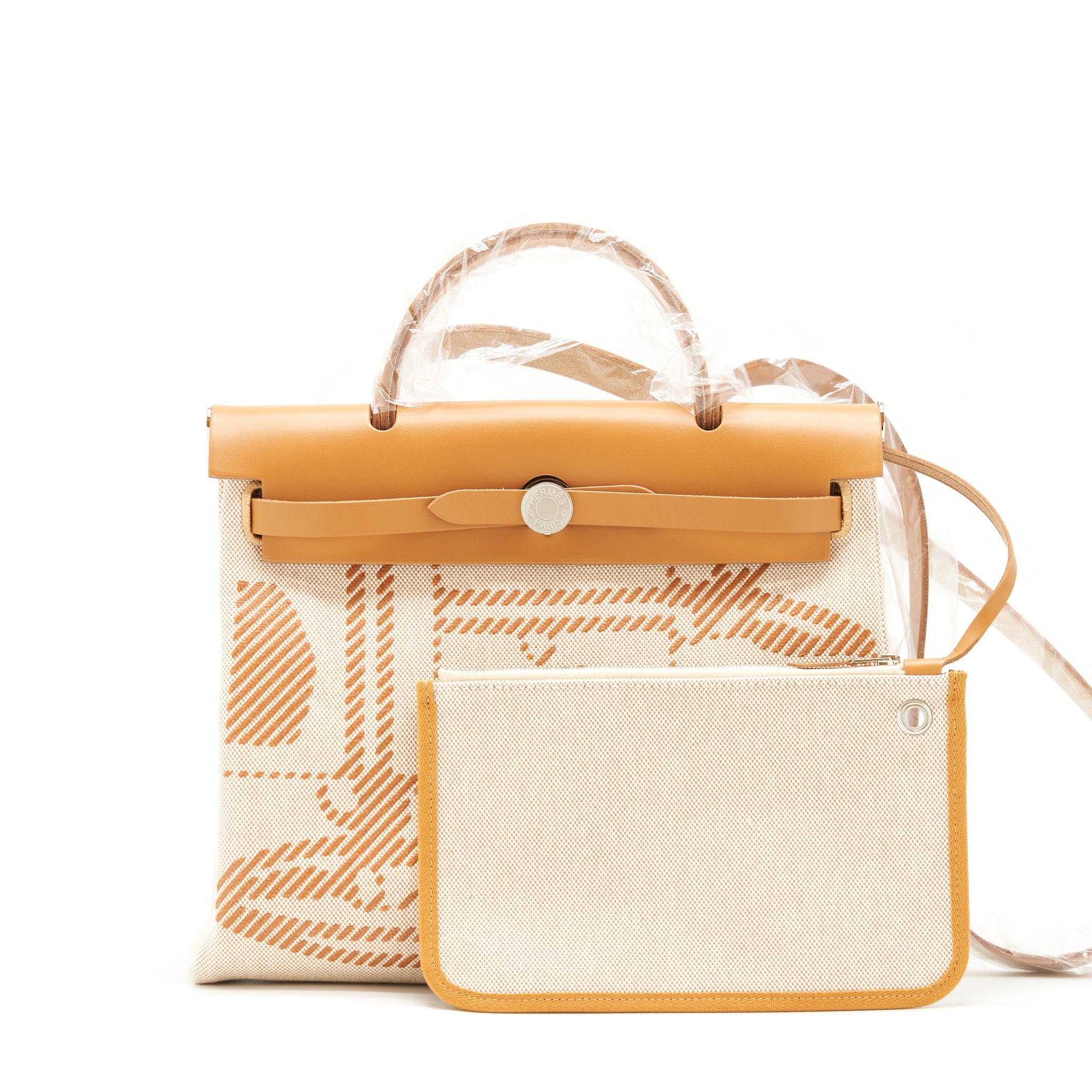 HERMES HERBAG ZIP 31 TOILE H EN RELIEF BRIDES SABLE/ ECRU BEIGE/ NAT SABLE