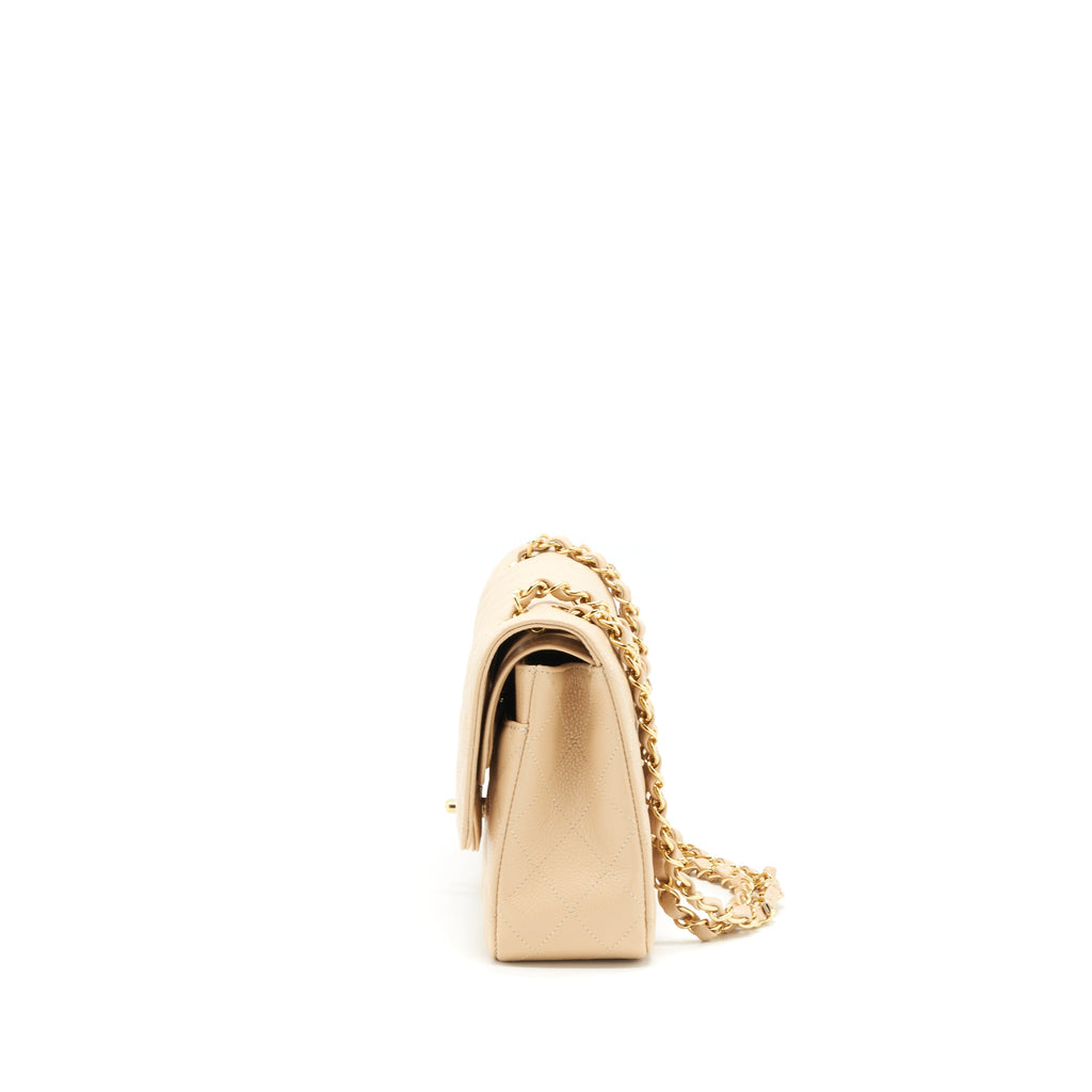CHANEL CLASSIC DOUBLE FLAP BAG CAVIAR BEIGE GHW
